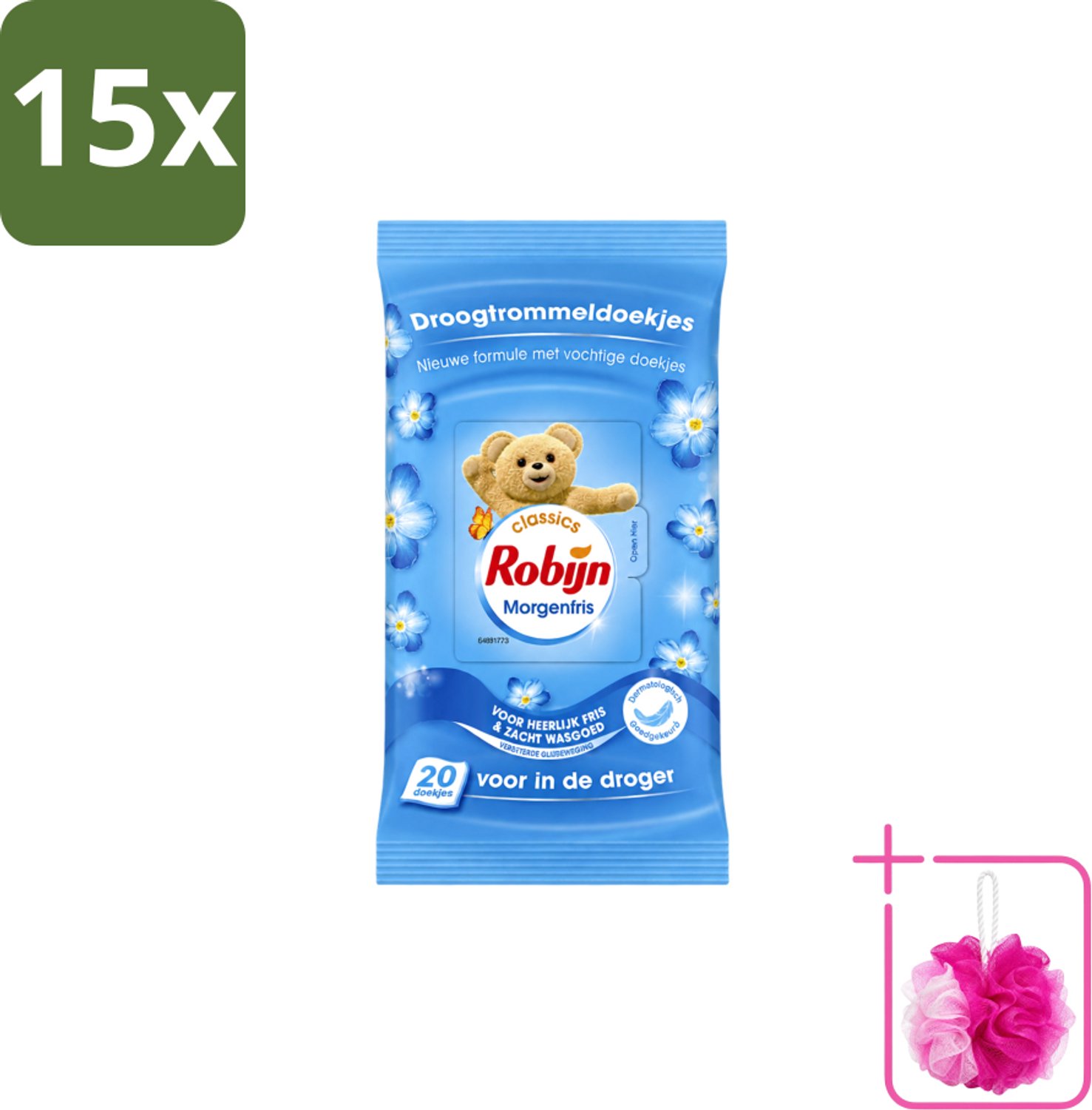15 x Robijn – Droogtrommeldoekjes – Morgenfris - 20 Doekjes - Bulkverpakking - Droogtrommeldoekjes - Douchemop - Wasgoed drogen