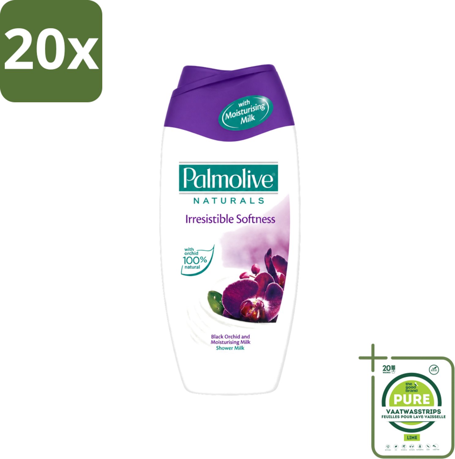 20 x Palmolive Naturals - Douchecrème - Onweerstaanbaar Zacht - 250 ml - Grootverpakking - Vaatwasstrips - Douchegel Orchidee Melk - Hydraterende Douchegel - Verzorgende Douchegel - Douchegel Voor Gevoelige Huid - Douchegel Voor Alle Huidtypes