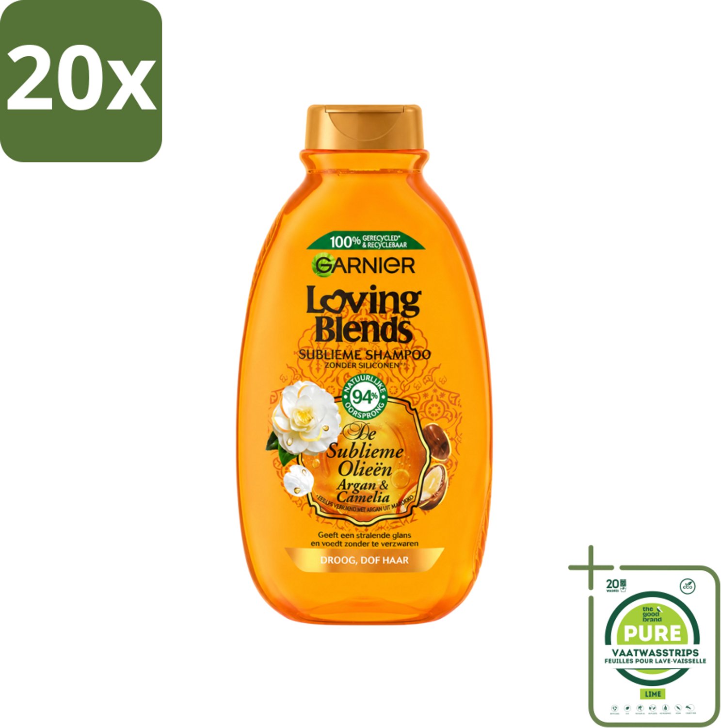 20 x Garnier - Loving Blends - Shampoo - Argan & Cameliaolie - Droog & Dof Haar - 300 ml - Grootverpakking - Vaatwasstrips - Droog Haar - Dof Haar - Haarvoeding - Haarherstel - Arganolie