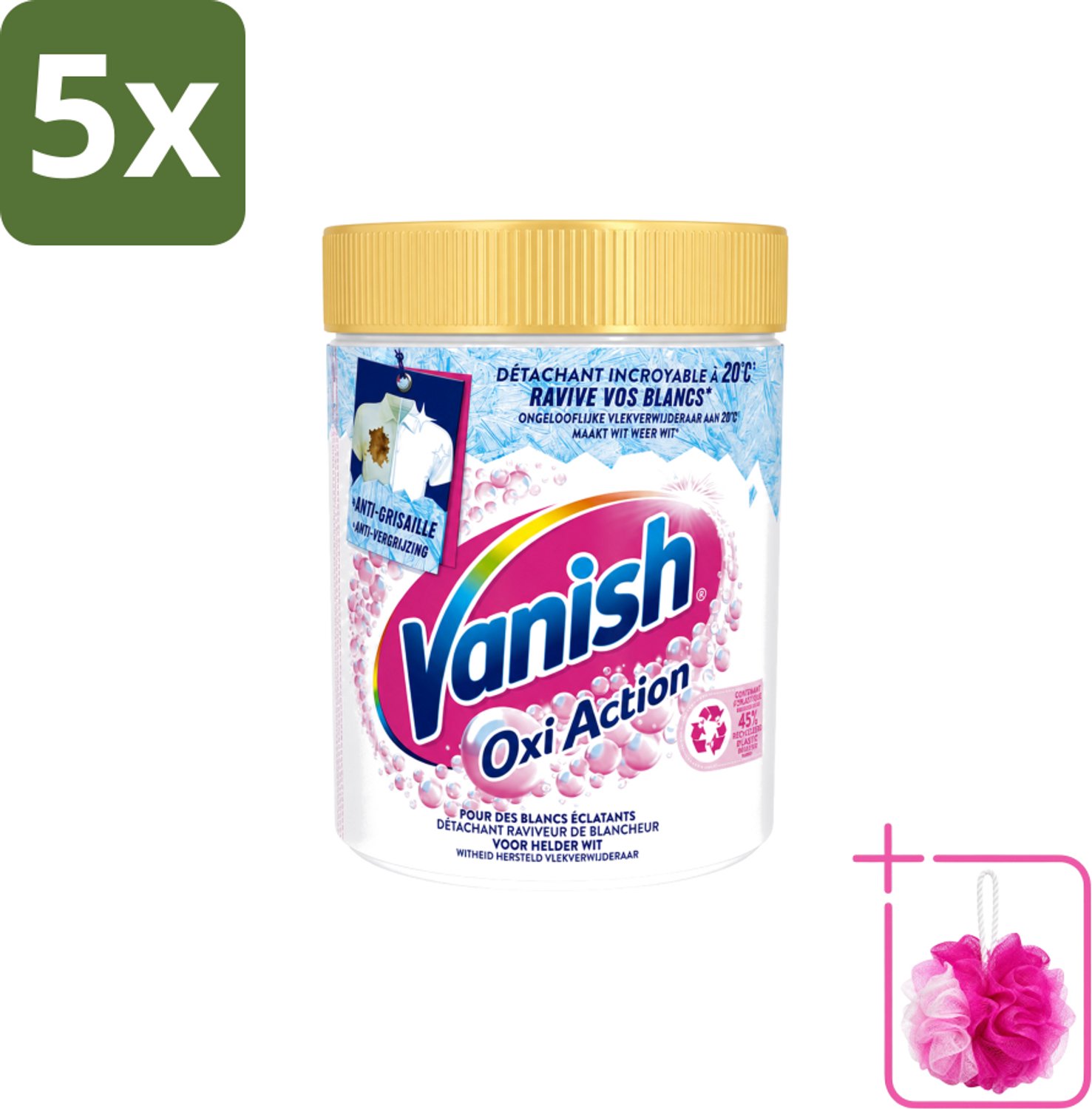 5 x Vanish – Wasbooster Poeder – Oxi Action Whitening Witte Was – 940 g - Bulkverpakking - Wasbooster - Douchemop - Witte was