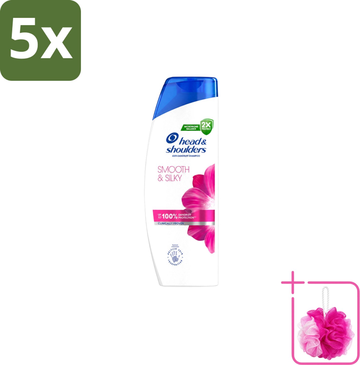 5 x Head & Shoulders - Shampoo - Smooth & Silky - 250ml - Bulkverpakking - Roosvrij haar - Douchemop - Glad haar