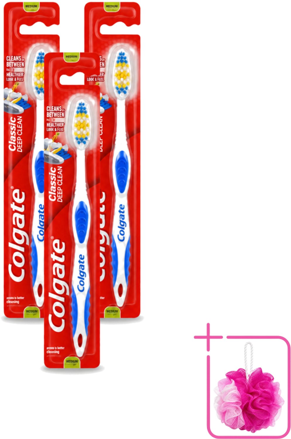 3 x Colgate - Tandenborstel - Classic Deep Clean Medium - 1 Tandenborstel - Bulkverpakking - Tandenborstel - Douchemop - Mondhygiëne