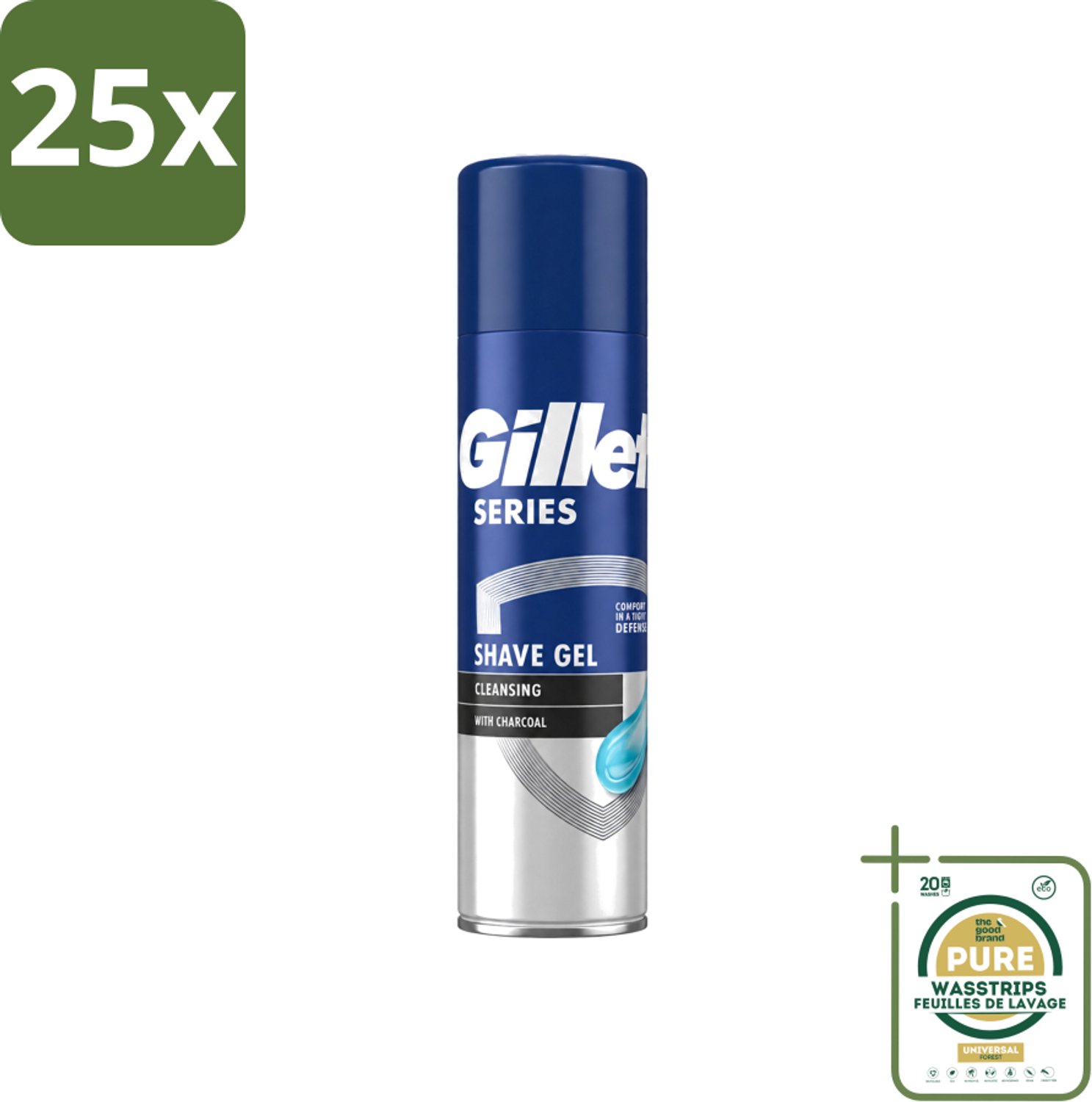 25 x Gillette Series - Scheergel - Cleansing - Charcoal - Verfrissend en reinigend - 200 ml - Wasstrips - Scheergel - Houtskool - Menthol - Reinigende Scheergel - Verfrissend