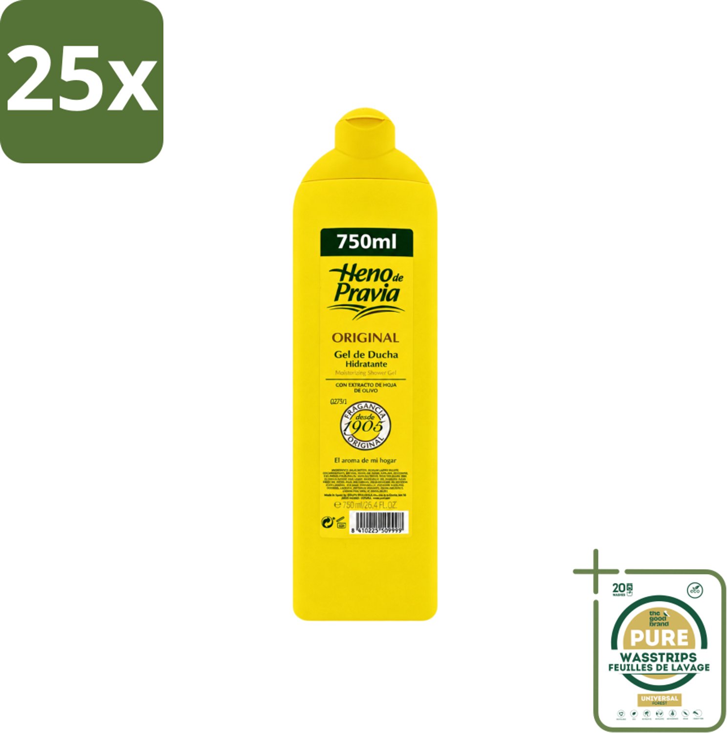 25 x Heno De Pravia - Douchegel - Original Geur - 750 ml - Wasstrips - Douchegel - Huid Verzorging - Spaanse Douchegel - Fris Geur - Mild Reiniging