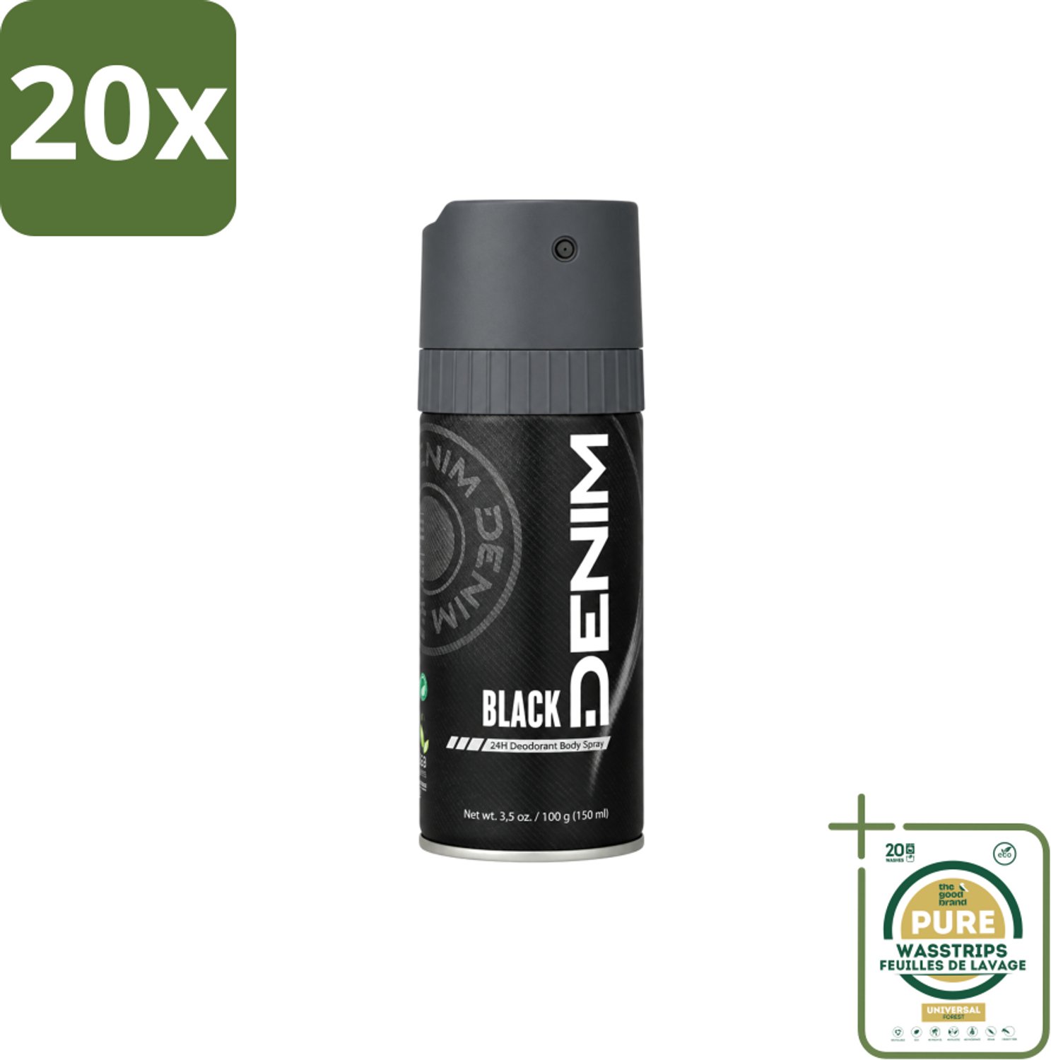 20 x Denim - Deodorant Aerosol - Black Geur - Voor Mannen - 150 ml - Wasstrips - Deodorant Spray Mannen - Deodorant Spray - Deodorant Aerosol - Deodorant Spray 150 Ml - Deodorant Spray Denim Black