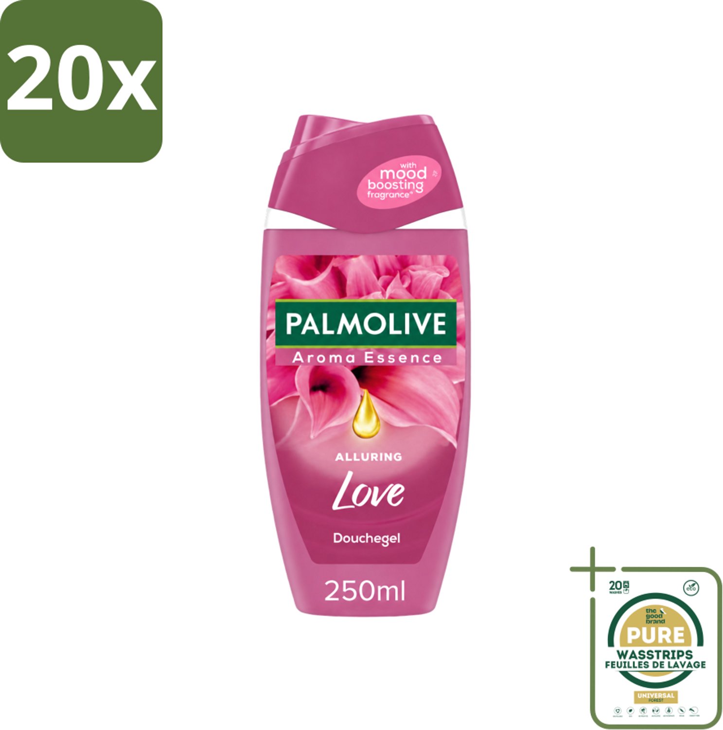 20 x Palmolive - Douchegel - Alluring Love - Aroma Essence - 250 ml - Wasstrips - Douchegel - Geur - Hydratatie - Verzorging - Bloemige Geur