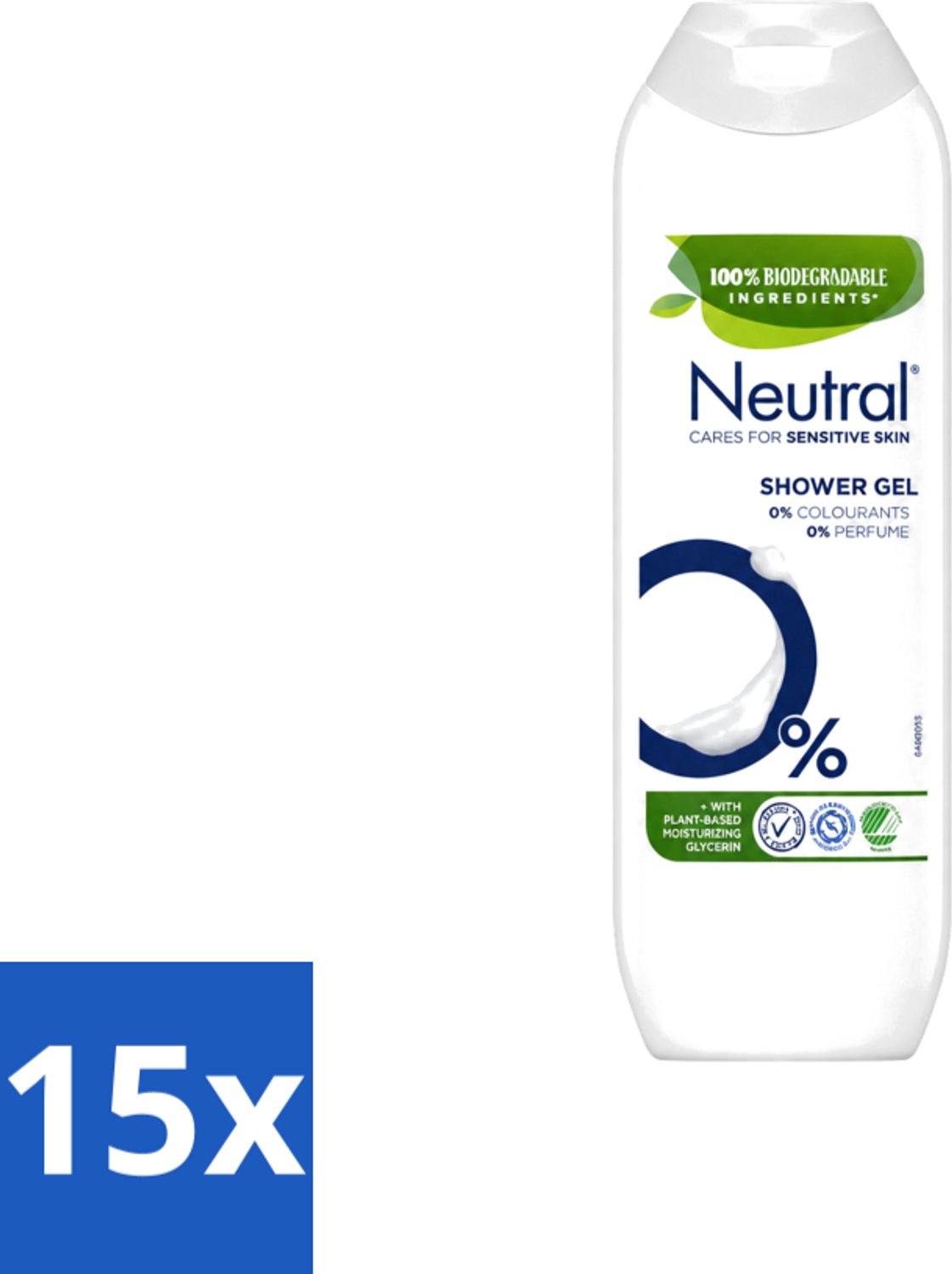 15 x Neutral – Douchegel – Parfumvrij – 250 ml - Voordeelverpakking - 15 stuks