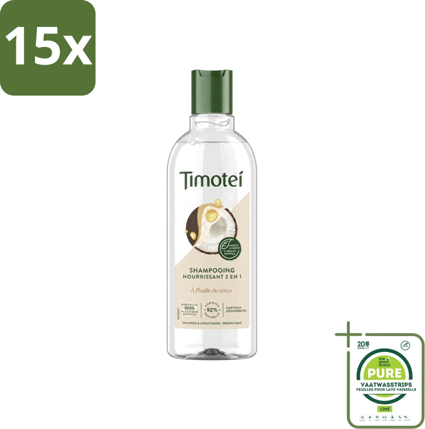 15 x Timotei - Shampoo - Nourrissant - 2in1 - 300ml - Grootverpakking - Vaatwasstrips - Shampoo Haar Verzorging - Haar Reinigen - Haar Verzorgen - Voedend Shampoo - 2 In 1 Shampoo