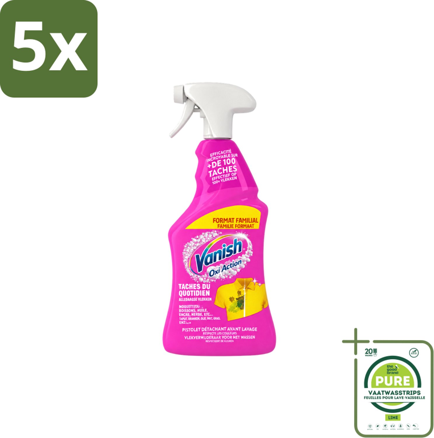 5 x Vanish – Vlekverwijderaar Spray – Oxi Action 4-in-1 – 940 ml - Grootverpakking - Vaatwasstrips - Vlekverwijderaar - Wasmiddel - Vlekken Verwijderen - Kleurverlies Voorkomen - Vetvlekken Verwijderen
