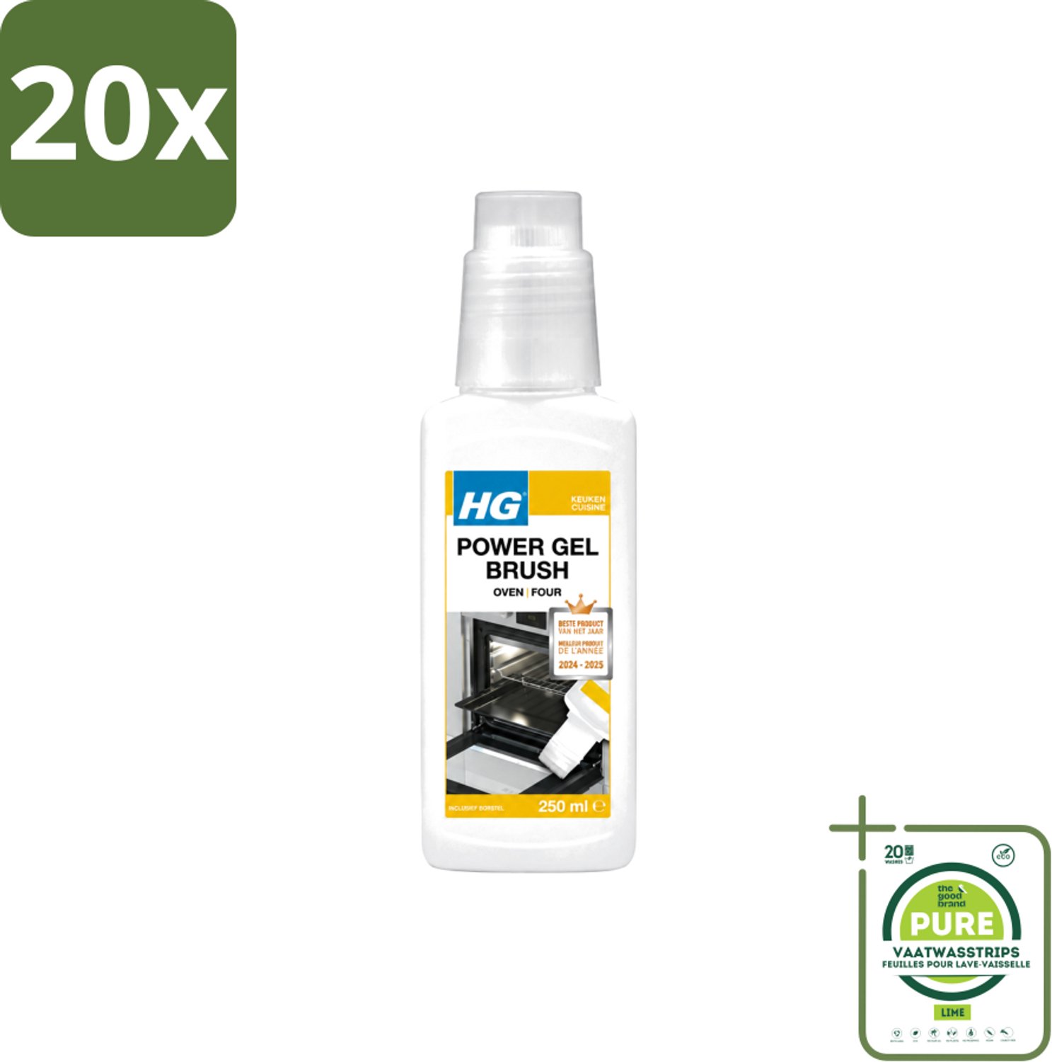 20 x HG - Power Gel Brush Oven - Zeer Hechtende Formule - Inclusief Borsteltje - 250 ml - Grootverpakking - Vaatwasstrips - Oven Reinigen - Bakplaat Reinigen - Grill Reinigen - Barbecue Reinigen - Vet Verwijderen