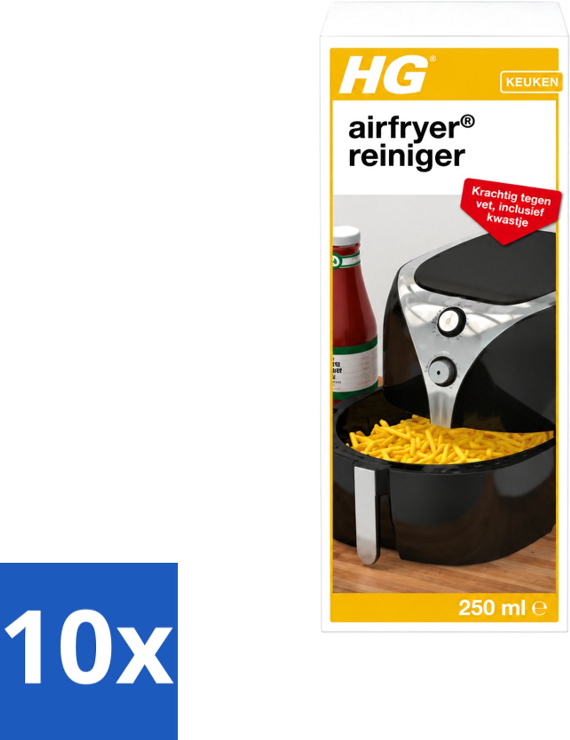 10 x HG - Airfryer Reiniger - Krachtig Tegen Vet - Inclusief Kwastje - 5 Schoonmaakbeurten - 250 ml - Voordeelverpakking - 10 stuks