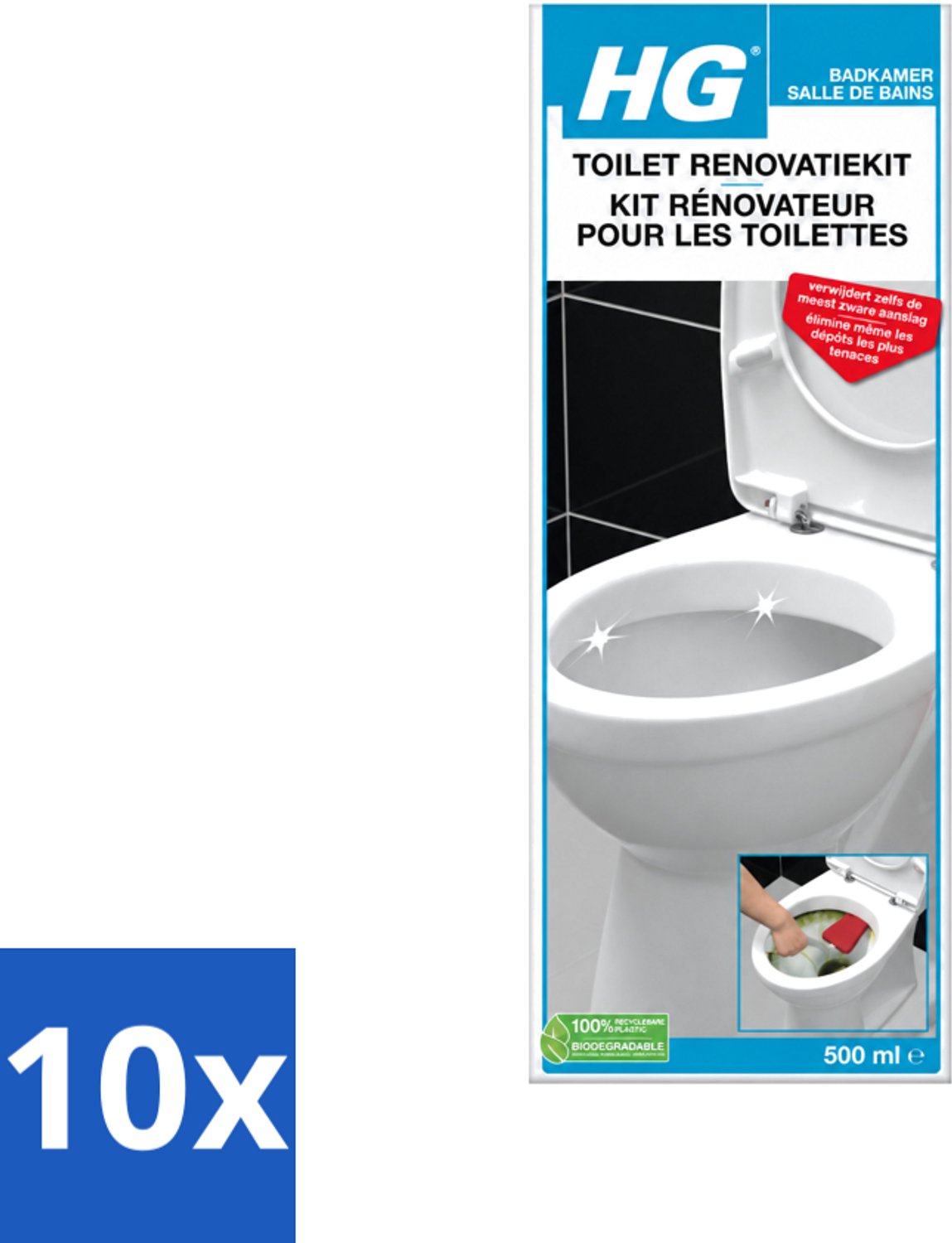 10 x HG - Badkamer - Toilet Renovatiekit - Verwijdert De Meest Zware Uitslag - 500 ml - Voordeelverpakking - 10 stuks