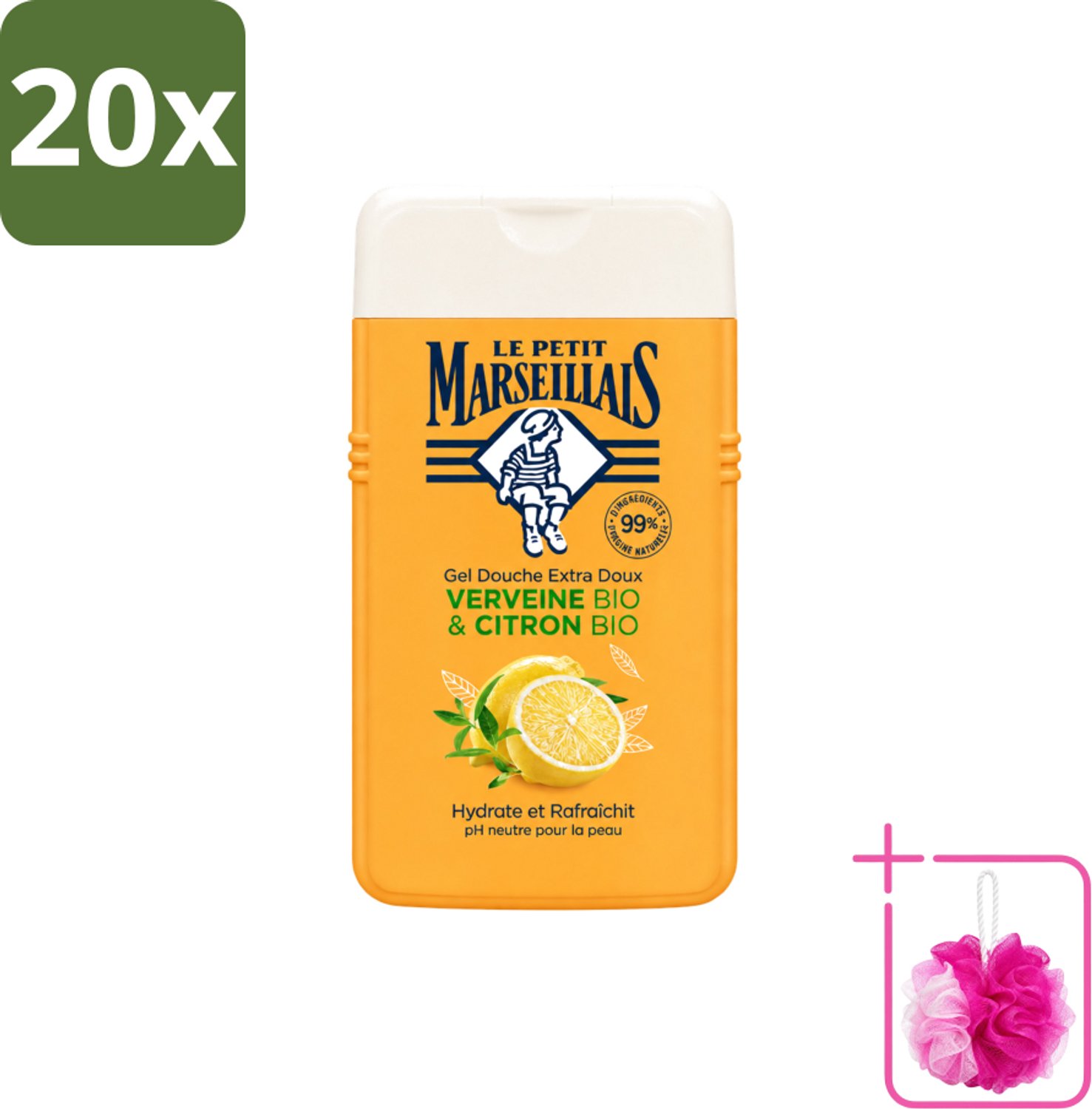 20 x Le Petit Marseillais - Douchegel - Citroen & Verbena - Hydraterend - 250ml - Bulkverpakking - Douchegel citroen verbena - Douchemop - Hydraterende douchegel