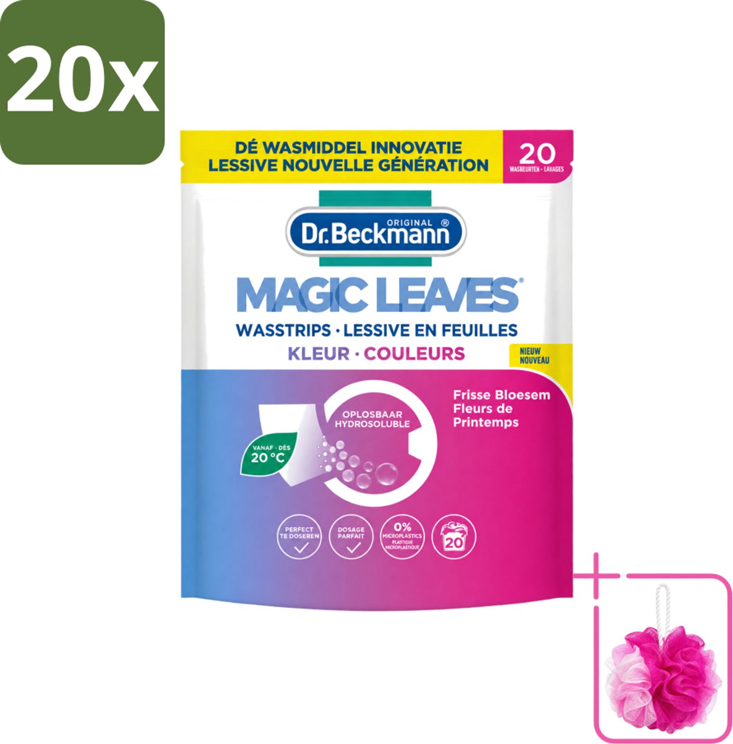 20 x Dr. Beckmann - Magic Leaves - Wasstrips - Gekleurde Was - Frisse Bloesem - 20 Wasbeurten - Bulkverpakking - Wasstrips - Douchemop - Gekleurde was