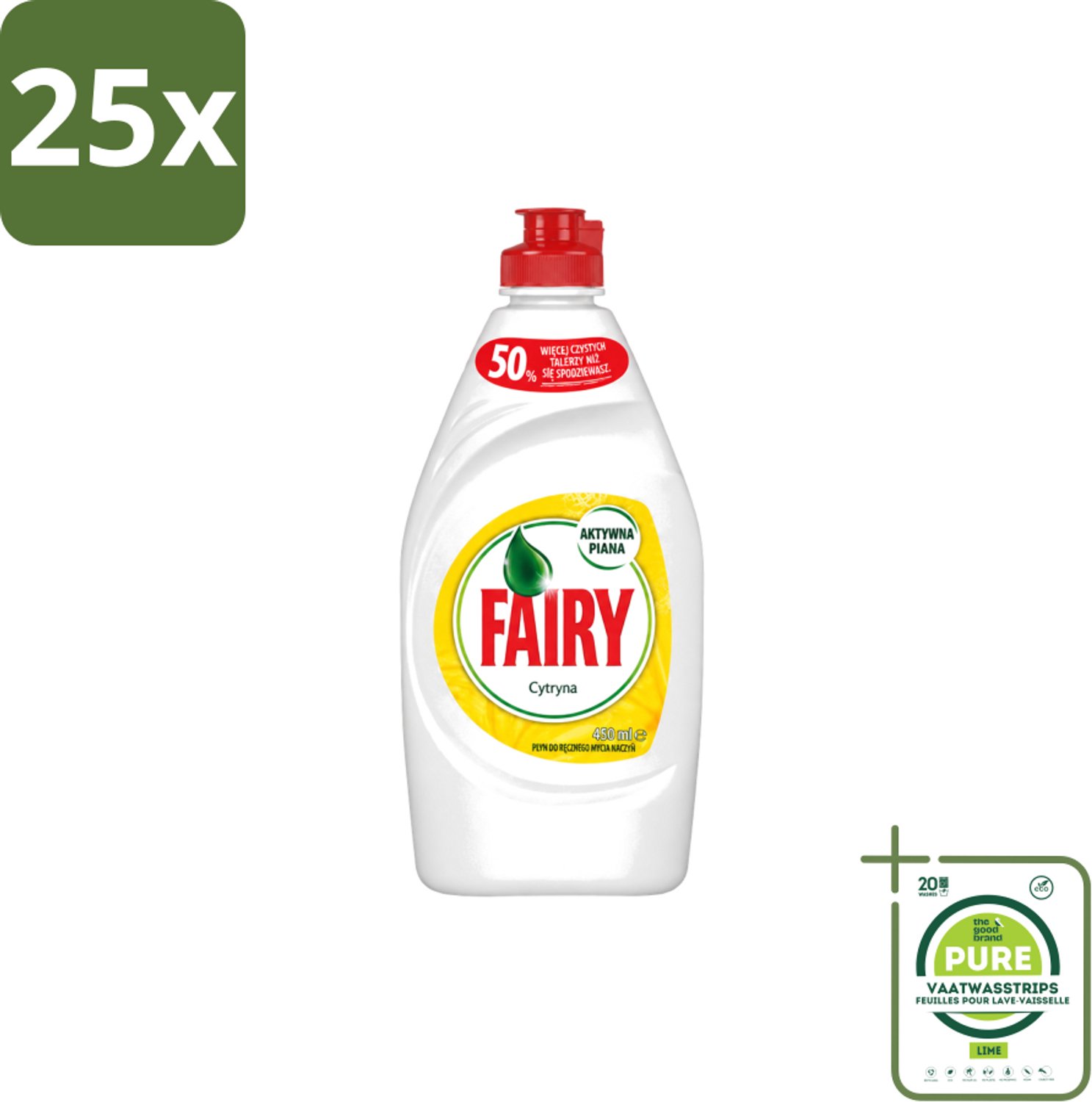 25 x Fairy – Afwasmiddel – Citroen – 450 ml - Grootverpakking - Vaatwasstrips - Afwasmiddel Citroen - Vaat Reinigen - Vet Verwijderen - Schone Vaat - Frisse Geur