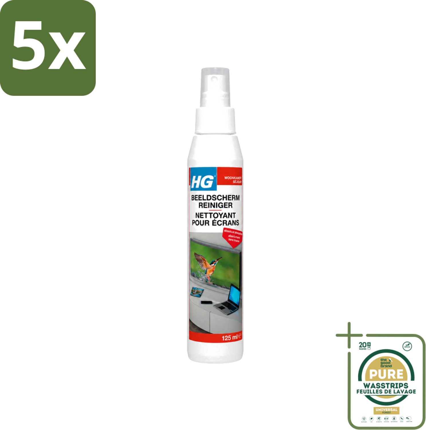 5 x HG - Beeldschermreiniger - Voor Streepvrije Schermen - 125 ml - Wasstrips - Beeldscherm Reinigen - Scherm Reinigen - Streepvrije Schermen - Scherm Reiniger - Beeldscherm Reiniger