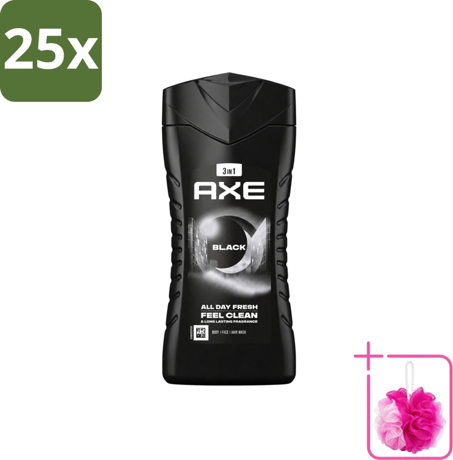 25 x Axe - 3-in-1 Douchegel - Black - Frozen Pear & Cedarwoord - 12hrs Long Lasting Scent - 250 ml - Bulkverpakking - Douchegel - Douchemop - Lichaam