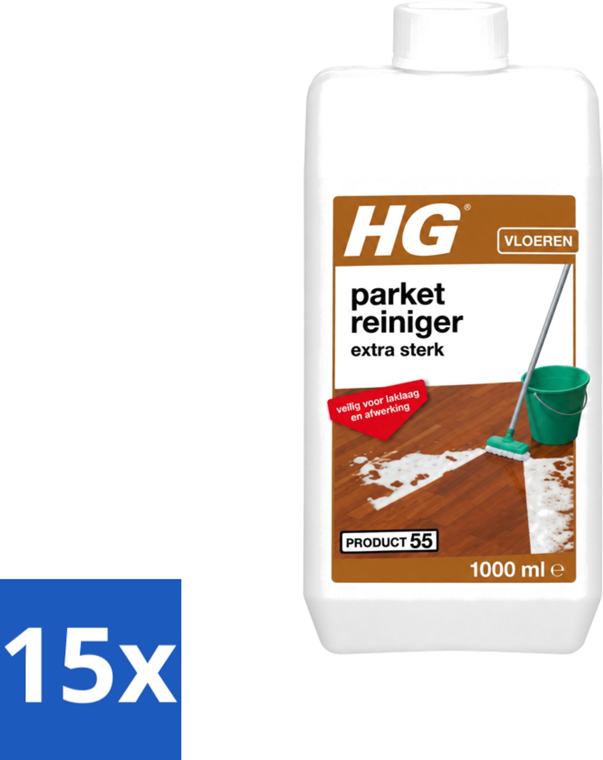 15 x HG - Parketreiniger - Extra Sterk - Veilig Voor Laklaag - 1L - Voordeelverpakking - 15 stuks