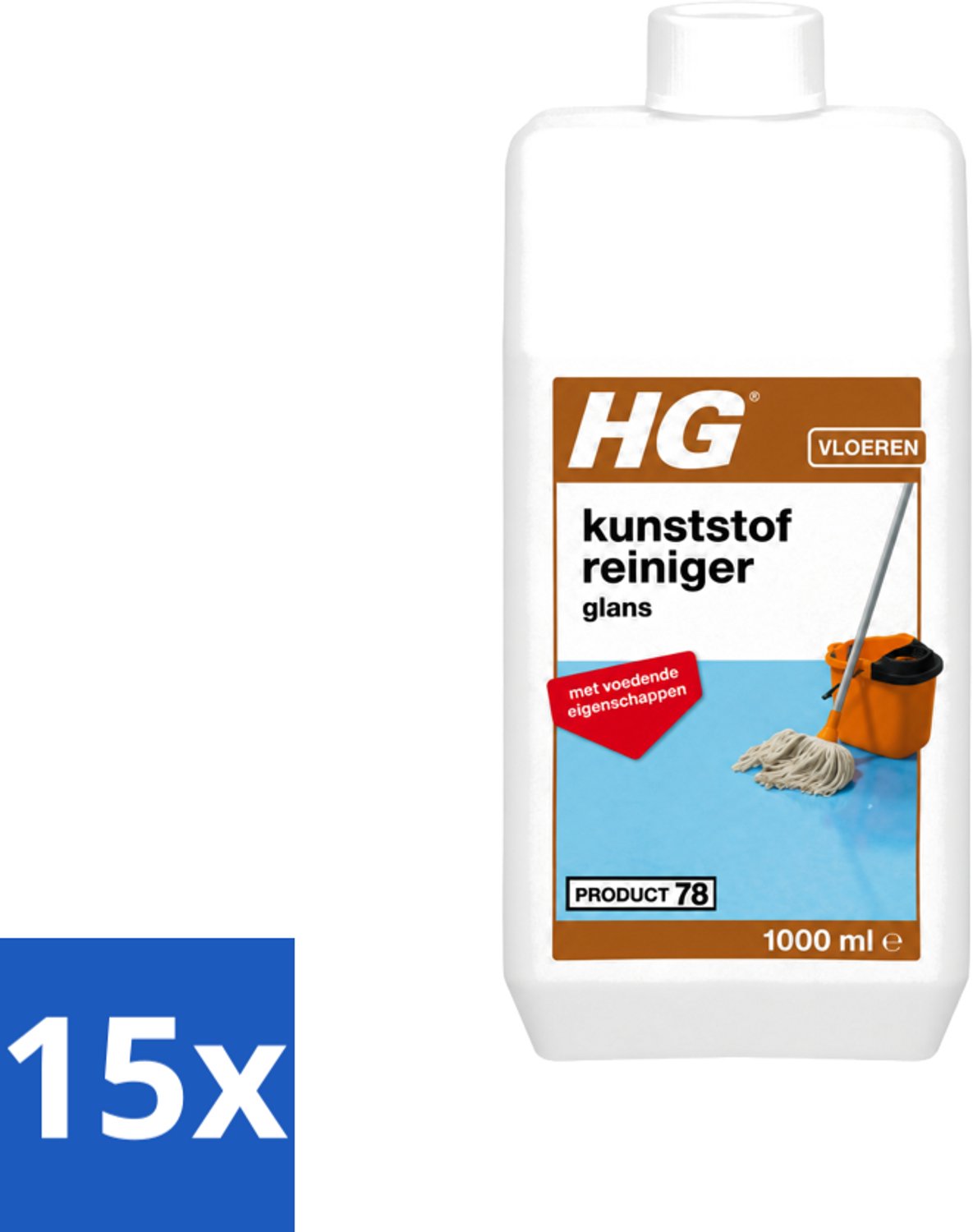 15 x HG - Kunststofreiniger Glans - Met Voedende Eigenschappen - 20 Dweilbeurten - 1L - Voordeelverpakking - 15 stuks