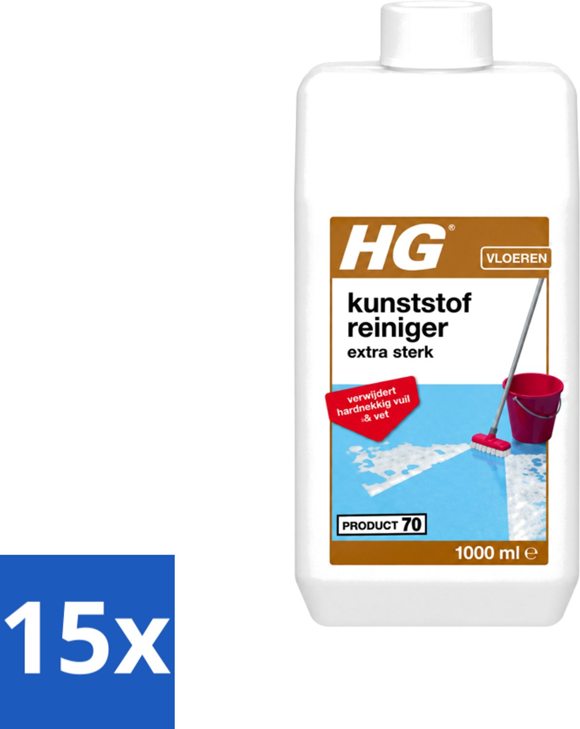 15 x HG - Kunststofreiniger - Extra Sterk - Verwijdert Hardnekkig Vuil & Vet - 1L - Voordeelverpakking - 15 stuks