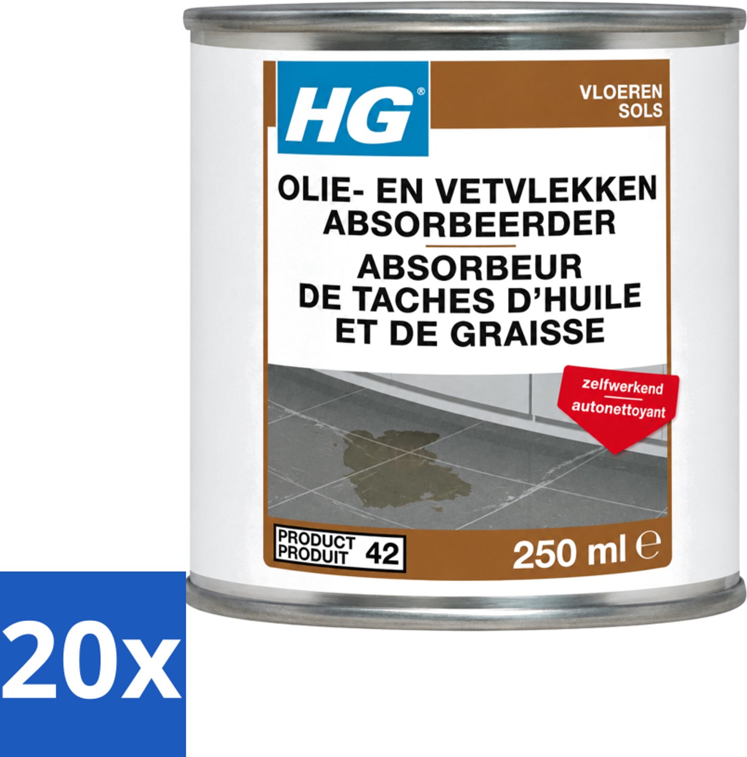 20 x HG - Tegel- & Natuursteen - Olie & Vetvlekken Absorbeerder - Zelfwerkend - 250 ml - Voordeelverpakking - 20 stuks