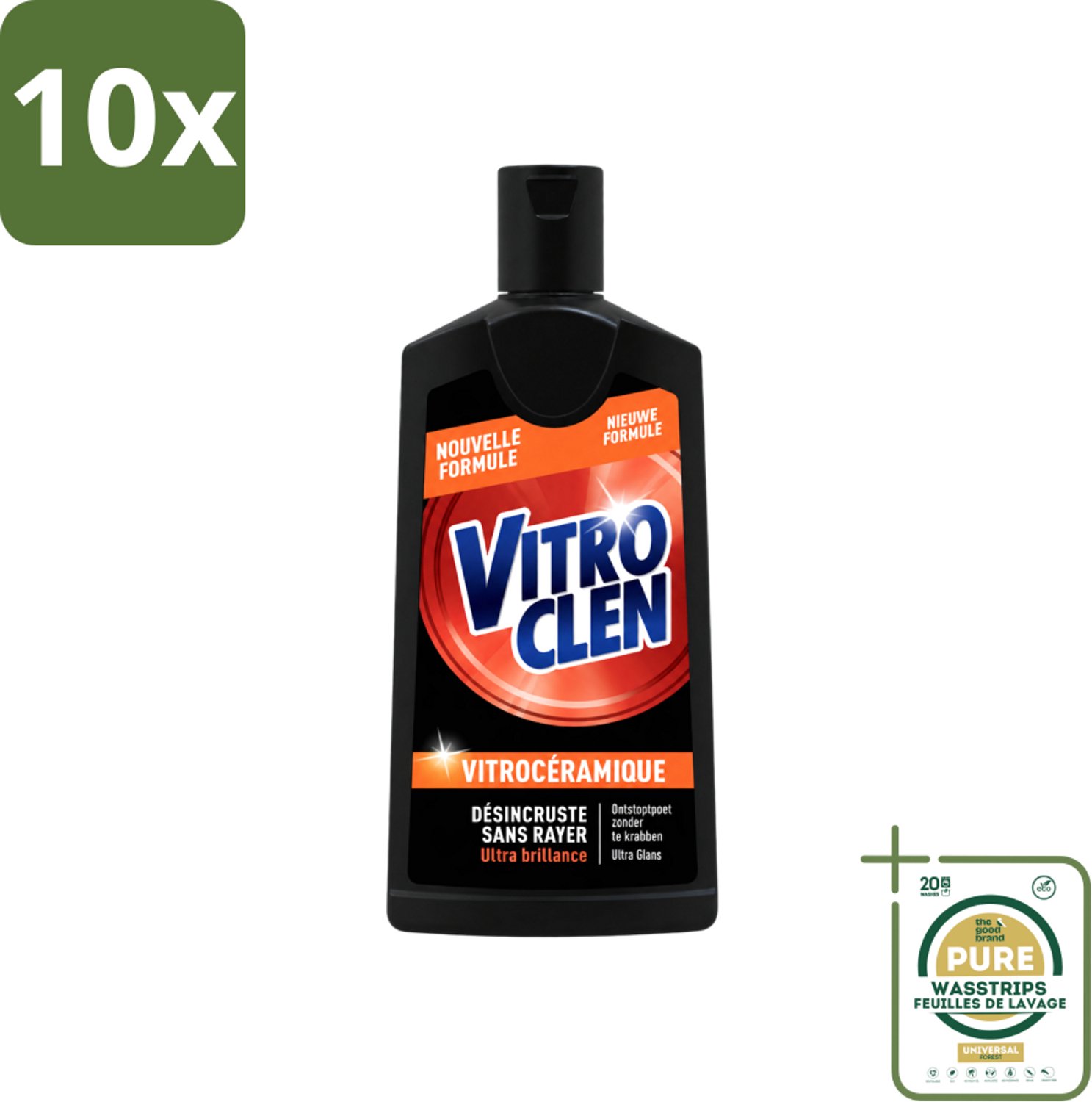 10 x Vitroclen - Kookplaatreiniger - Keramisch & Inductie - Ultra Glans - 310 ml - Wasstrips - Kookplaat Reinigen - Keramische Kookplaat Reinigen - Inductiekookplaat Reinigen - Kookplaat Glans - Kookplaat Reiniger
