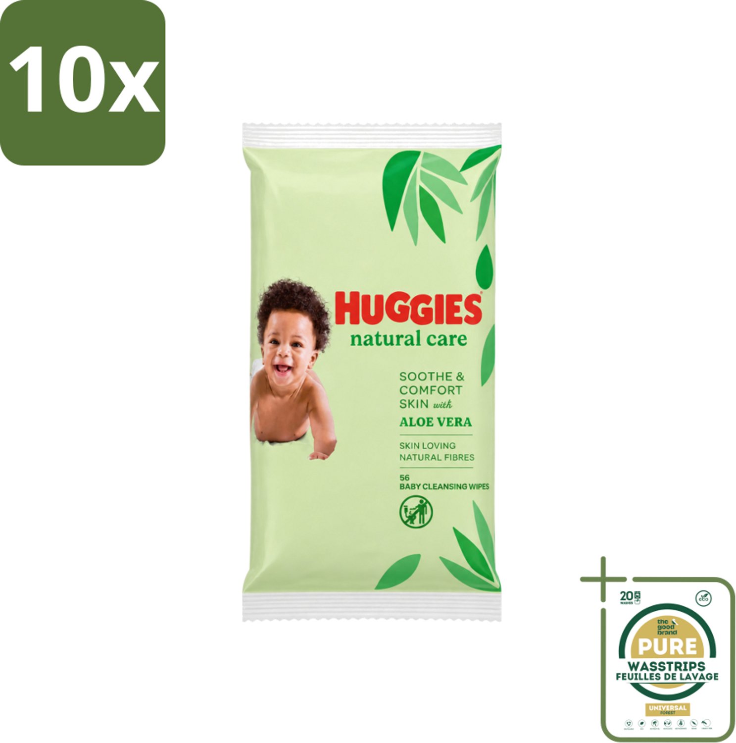 10 x Huggies - Billendoekjes - Huidvriendelijk - Met Aloë Vera - 56 Babydoekjes - Wasstrips - Billendoekjes Voor Baby - Zachte Reiniging - Hypoallergeen - Aloë Vera - Vitamine E