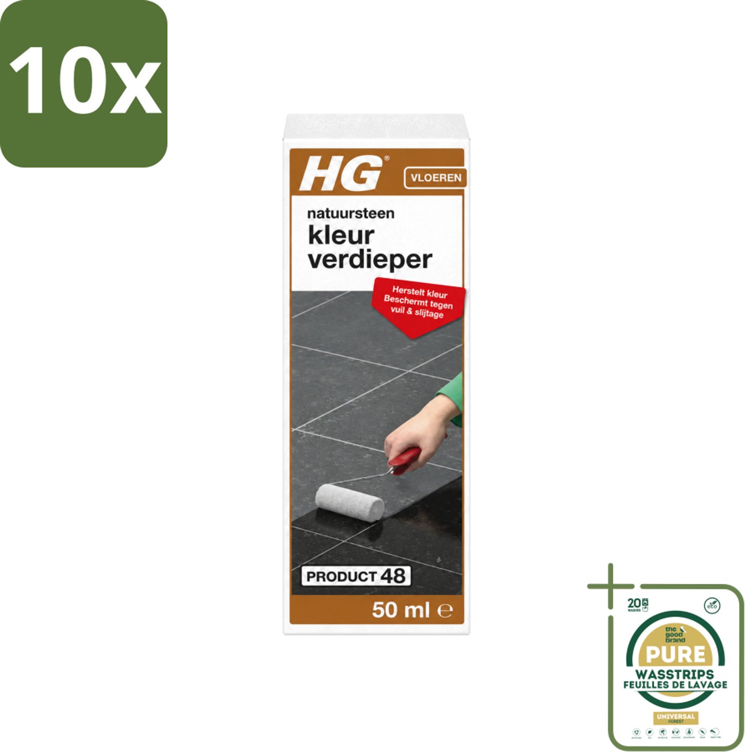 10 x HG - Natuursteen Kleurverdieper - Herstelt Kleur - Beschermt Tegen Vuil & Slijtage - 50 ml - Wasstrips - Natuursteen Kleurverdieper - Natuursteen Beschermen - Natuursteen Slijtage - Natuursteen Vuil - Natuursteen Herstellen