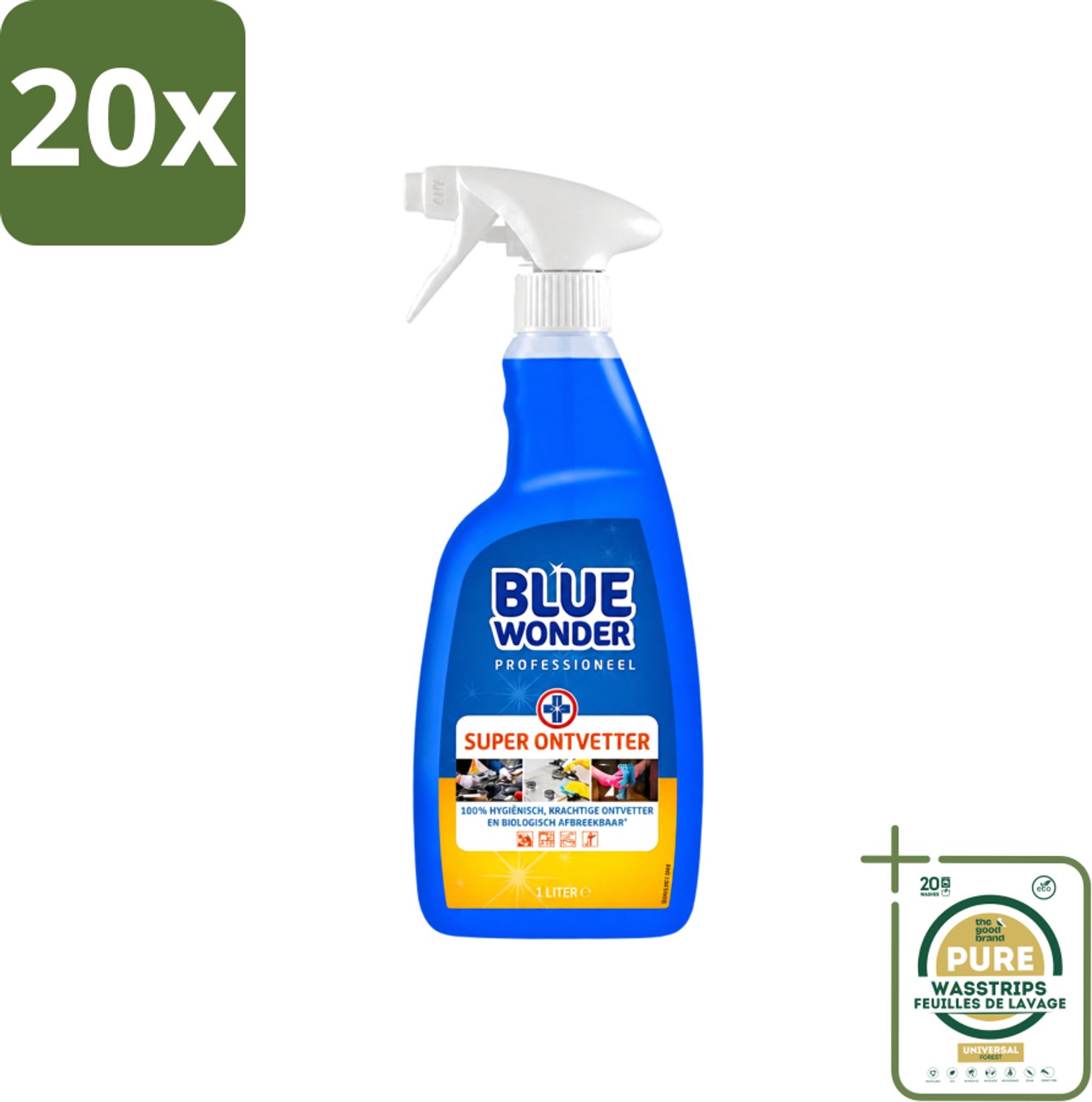 20 x Blue Wonder - Professioneel Superontvetter - Spray - Krachtige Ontvetter - 1 Liter - Wasstrips - Ontvettingsmiddel - Superontvetter - Keuken Reinigen - Badkamer Reinigen - Vet Verwijderen