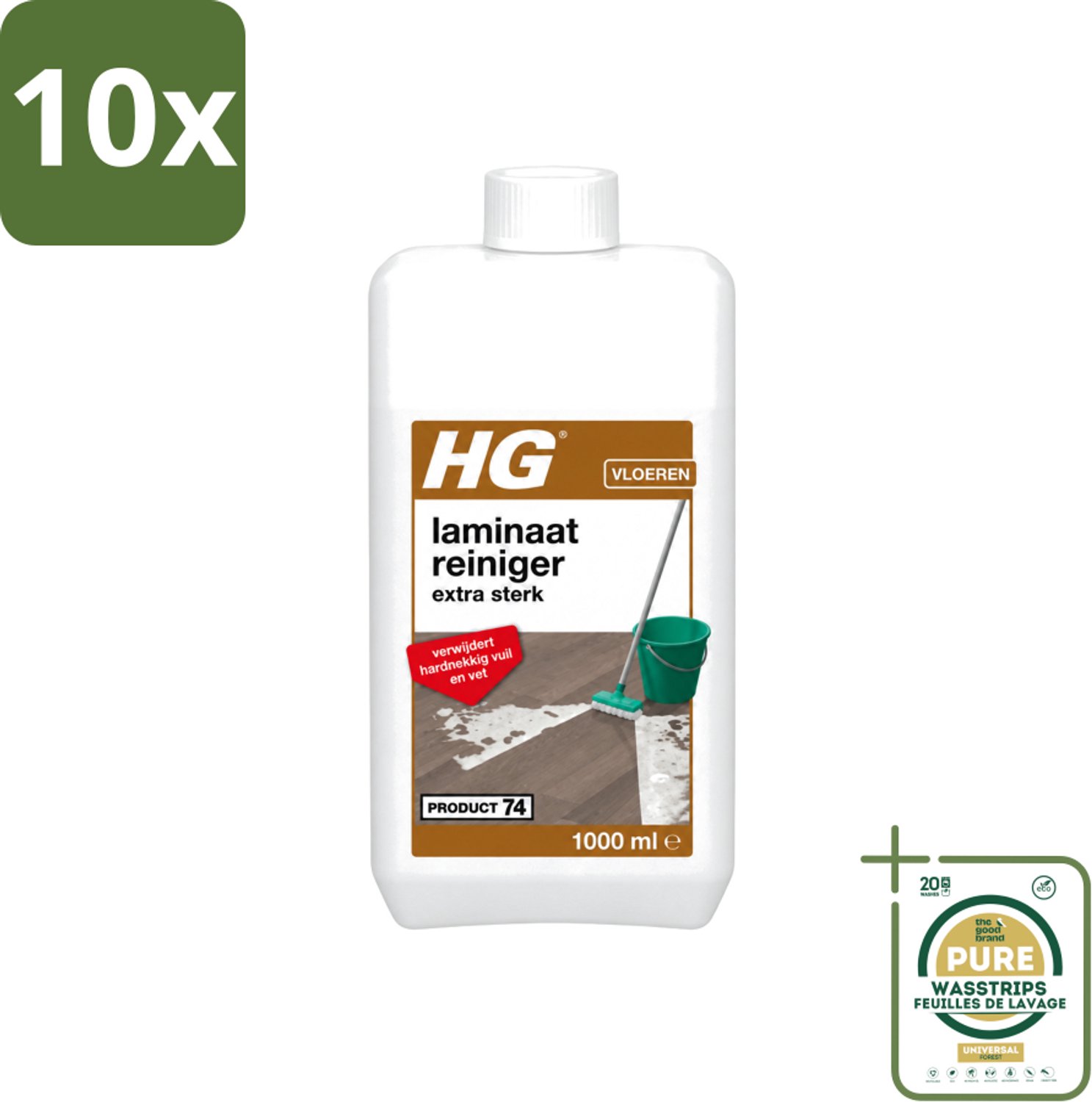 10 x HG - Laminaat, Vinyl & PVC Reiniger - Extra Sterk - Verwijdert Hardnekkig Vuil & Vet - 1L - Wasstrips - Laminaatreiniger - Laminaat Reinigen - Vuil Verwijderen - Vet Verwijderen - Laminaat Beschermer Verwijderen