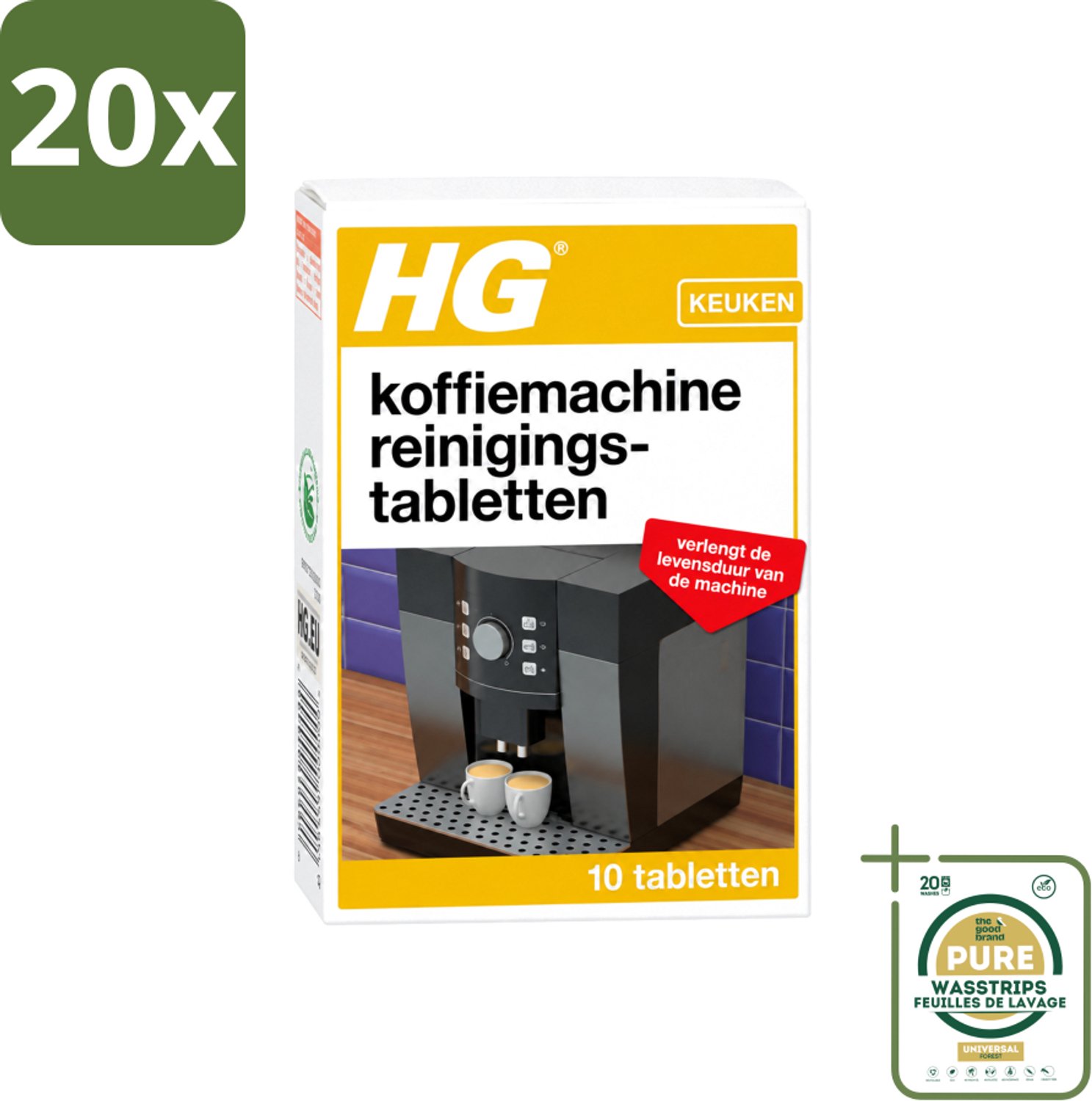 20 x HG - Koffiemachine Reinigingstabletten - Verlengt Levensduur Machine - 10 Tabletten - Wasstrips - Koffiemachine Reinigen - Koffiemachine Ontkalken - Koffiemachine Schoonmaken - Koffiemachine Onderhoud - Koffiemachine Reinigingstabletten