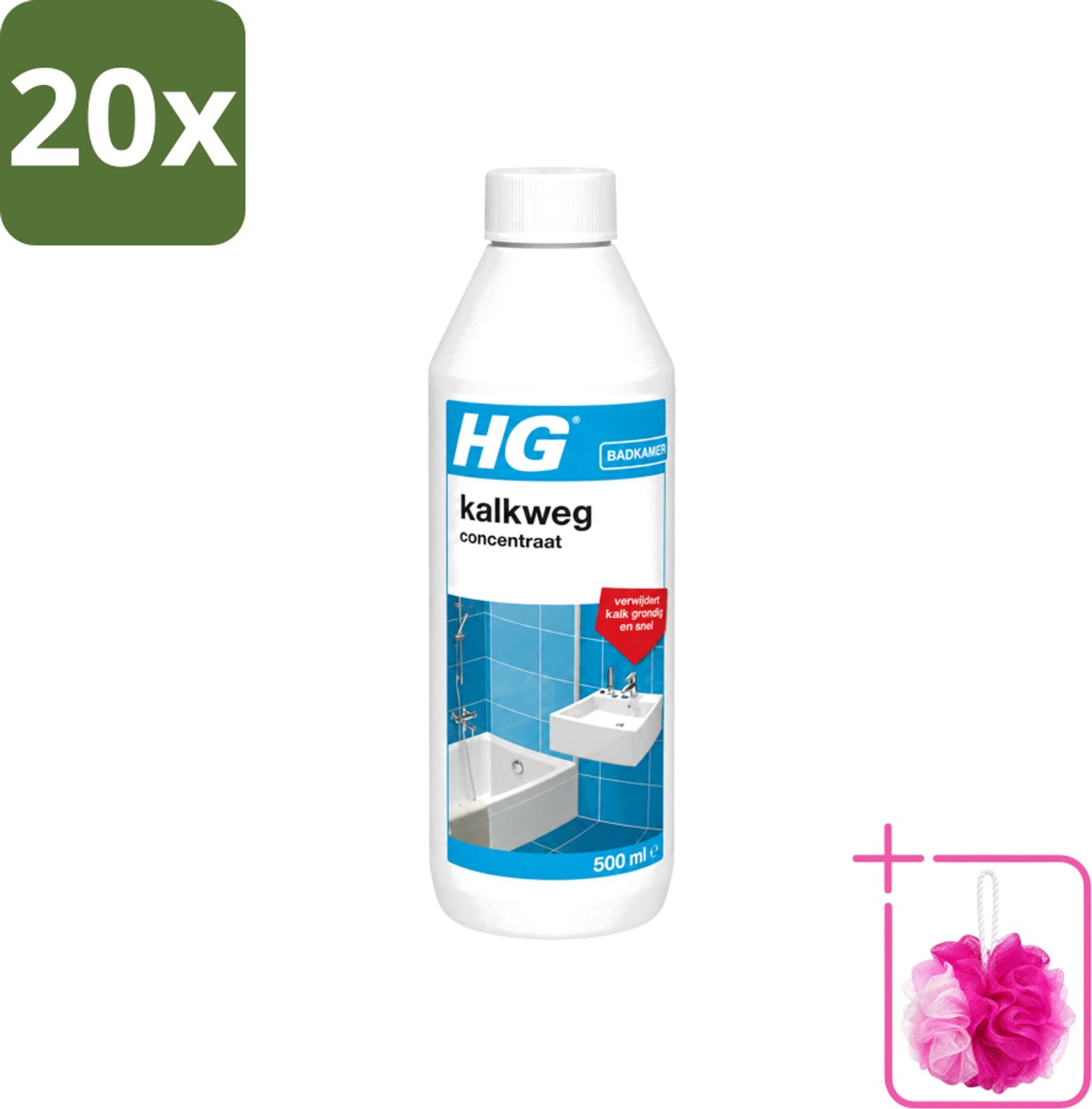 20 x HG - Badkamer - Kalkweg Concentraat - Verwijdert Kalk Grondig - 500 ml - Bulkverpakking - Kalk verwijderen - Douchemop - Kalk weg