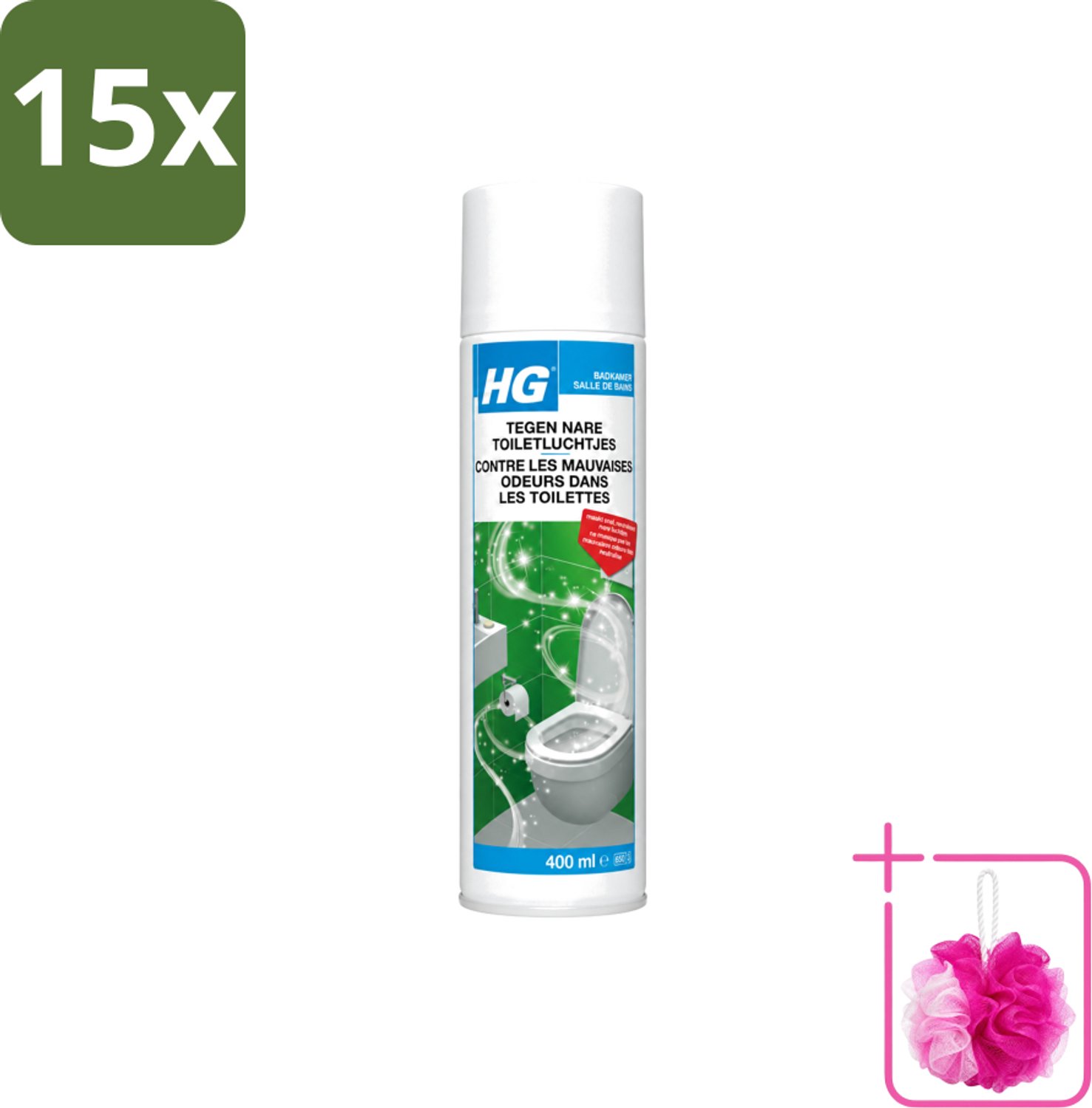 15 x HG - Tegen Nare Toiletluchtjes - Neutraliseert Alle Luchtjes - Natuurlijk Zuiveringsproces - 400 ml - Bulkverpakking - Toiletlucht neutraliseren - Douchemop - Nare geur weg