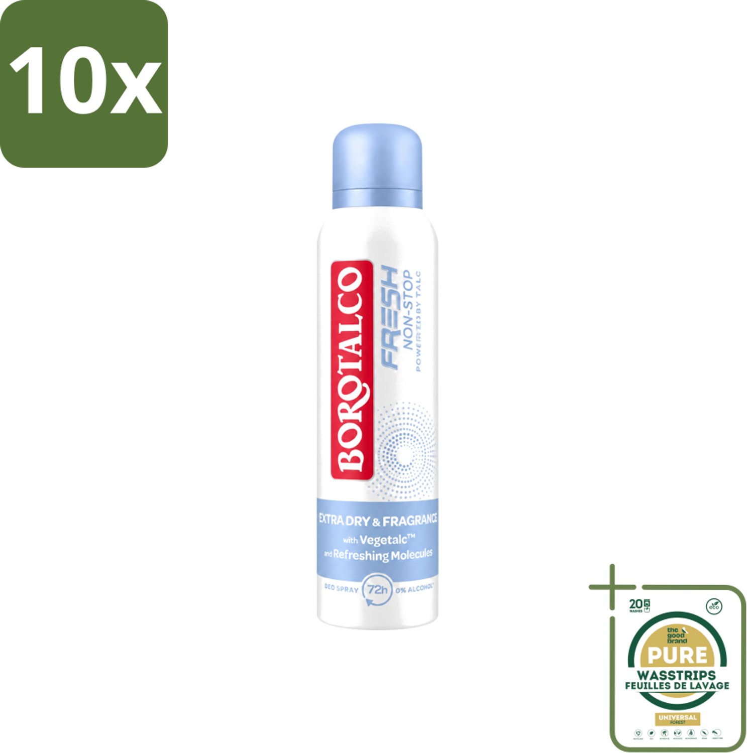 10 x Borotalco – Deodorant Spray – Fresh Non-Stop – 150 ml - Wasstrips - Frisheid - Zweetbestendig - Menthol - Koel Gevoel - Deodorant Spray