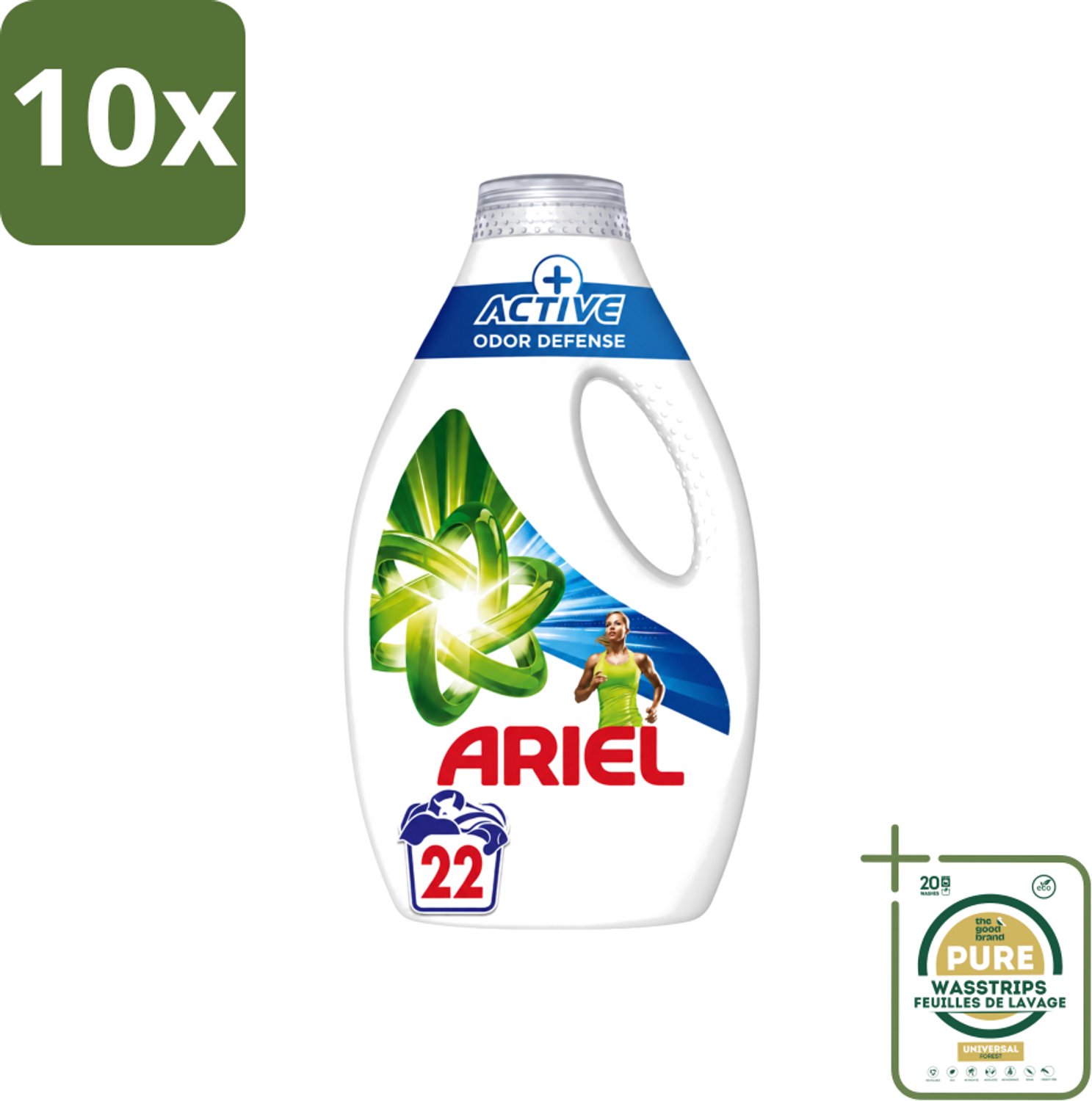10 x Ariel – Vloeibaar Wasmiddel – Active Odor Defense – 990 ml – 22 wasbeurten - Wasstrips - Geurverwijdering Was - Sportkleding Wasmiddel - Vloeibaar Wasmiddel - Geurbestrijding - Wasmiddel Voor Activiteit