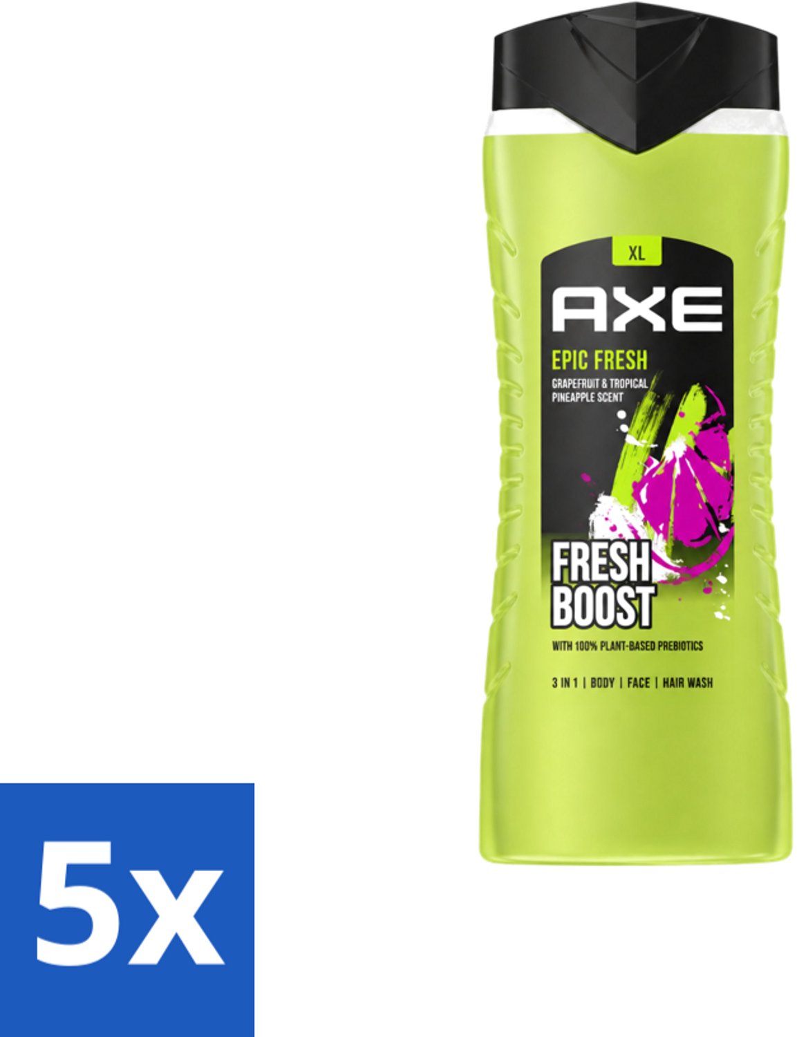 5 x AXE – Douchegel – Epic Fresh Fresh Boost 3-in-1 – 400 ml - Voordeelverpakking - 5 stuks