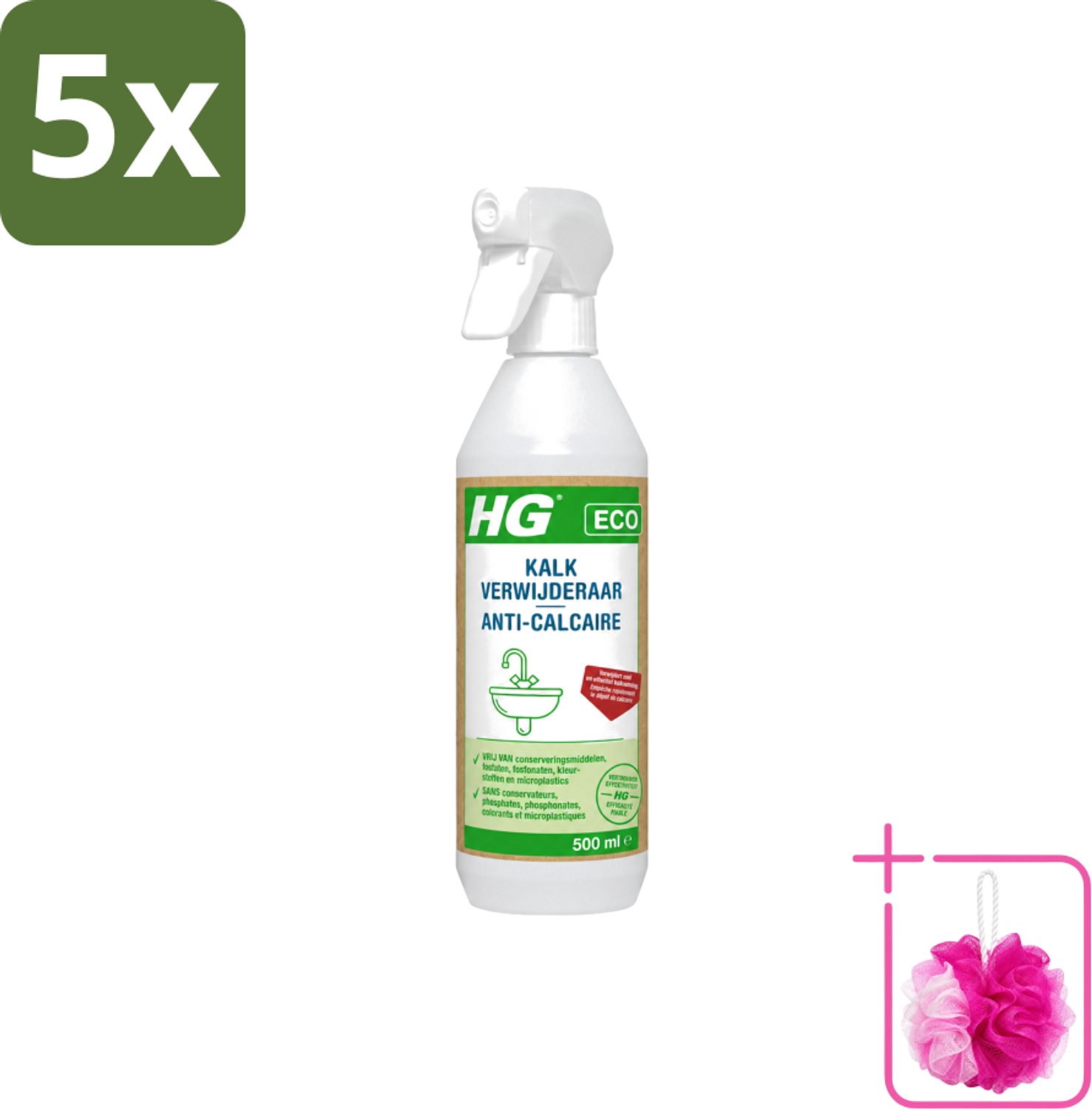 5 x HG ECO - Kalkverwijderaar - Snel & Effectief - Glanzend Resultaat - 500 ml - Bulkverpakking - Kalkverwijderaar - Douchemop - Kalkaanslag