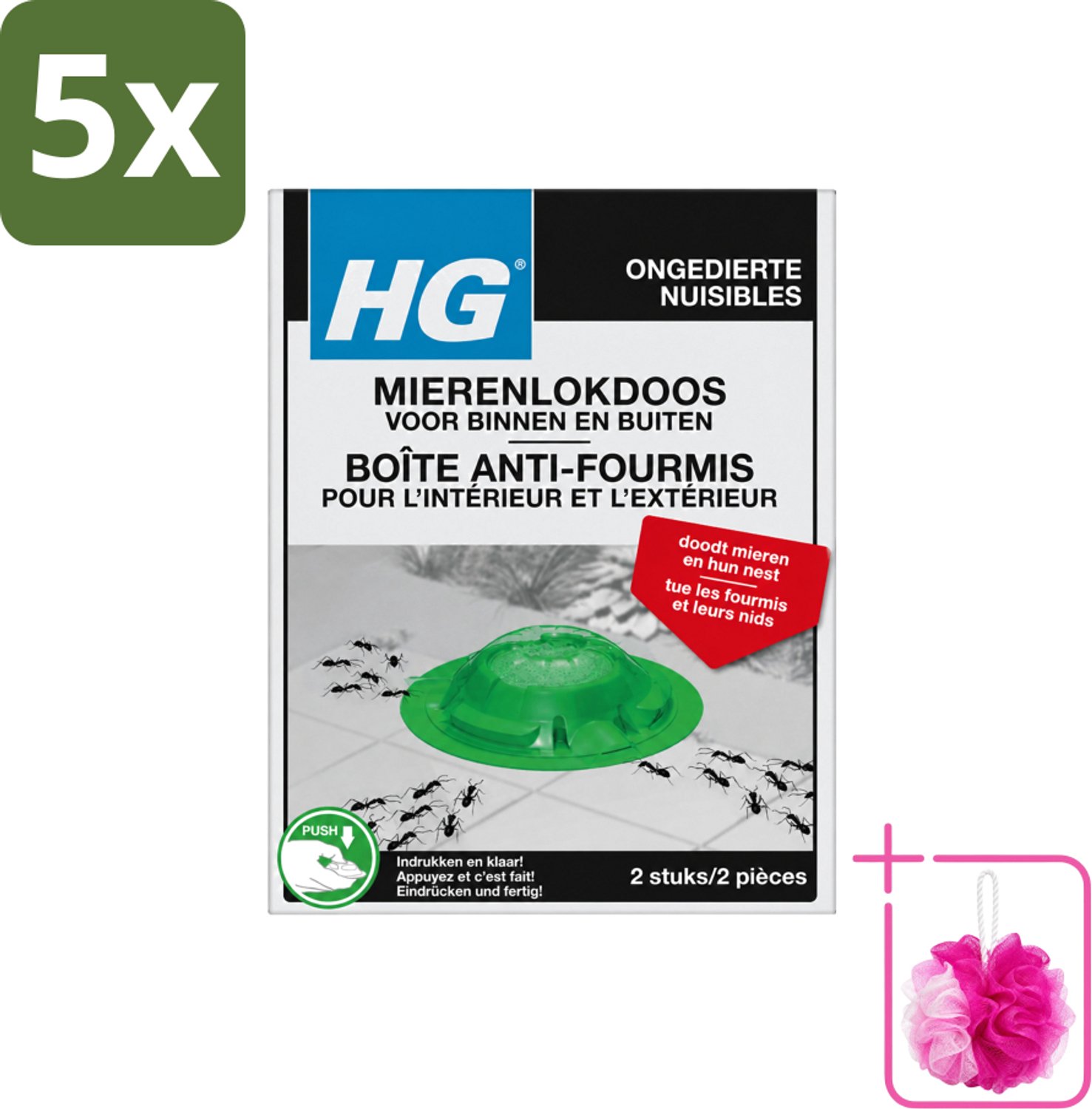 5 x HG X - Ongedierte - Mierenlokdoos Voor Binnen & Buiten - Bestrijdt Tot In Het Nest - 2 Doosjes - Bulkverpakking - Mierenbestrijding - Douchemop - Mierenlokdoos
