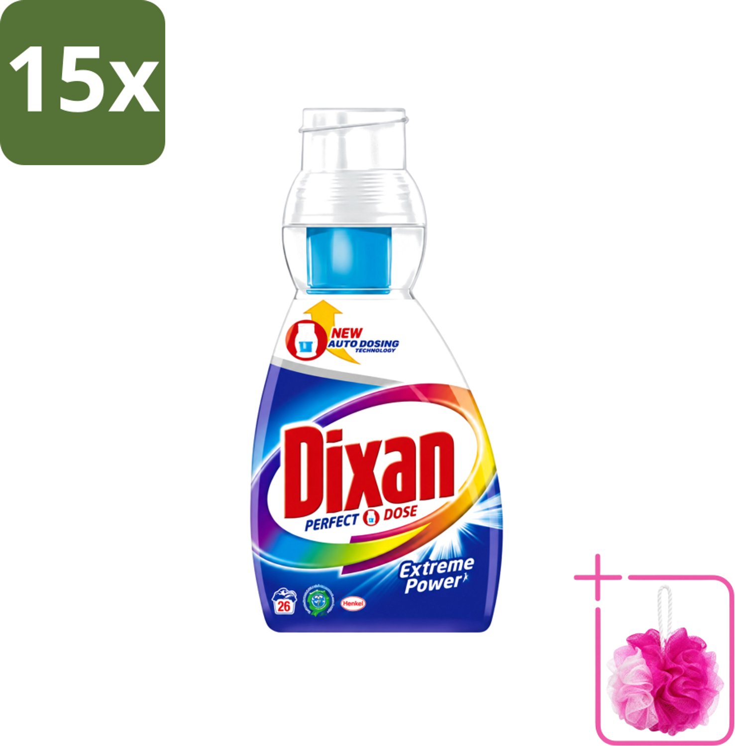 15 x Dixan Perfect Dose - Vlekkenkampioen - Extreme Power - Witte, Gekleurde & Zwarte Was - 26 Wasbeurten - Bulkverpakking - Wasmiddel - Douchemop - Vlekkenverwijdering