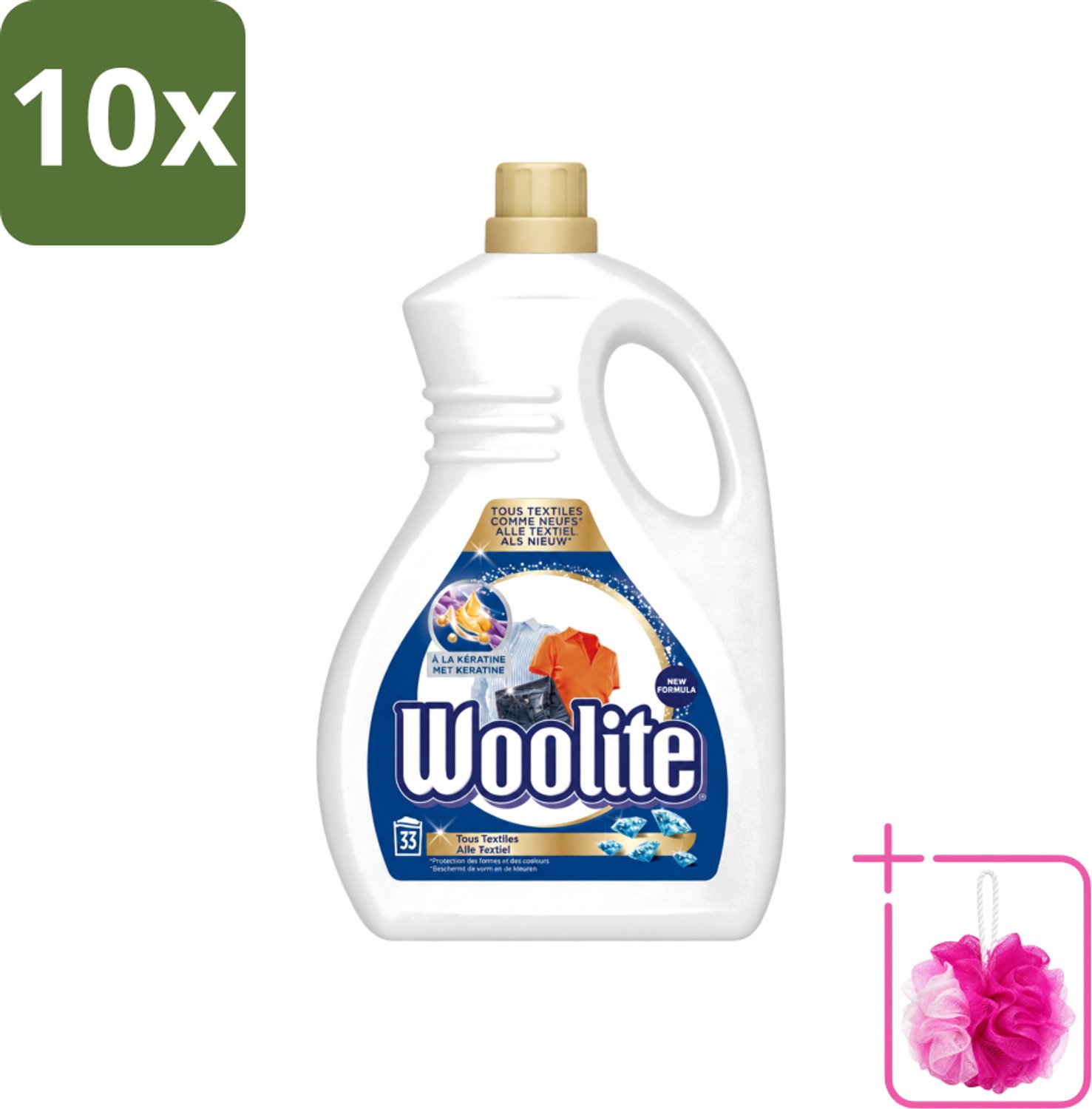 10 x Woolite Textile - Vloeibaar Wasmiddel - Met Keratine - Textiel Was - 33 Wasbeurten - 2L - Bulkverpakking - Wasmiddel textiel - Douchemop - Keratine wasmiddel