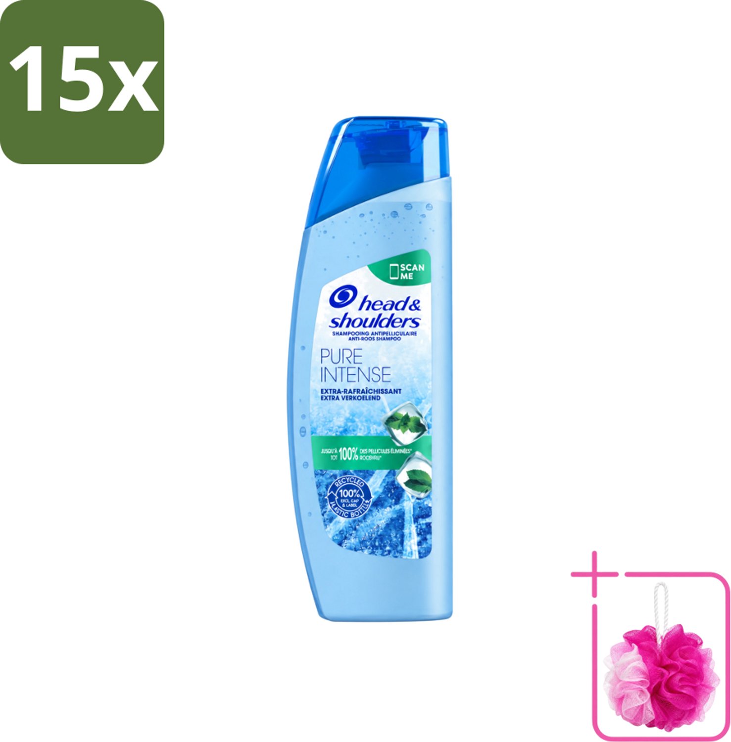 15 x Head & Shoulders - Anti-Roos Shampoo - Pure Intense - Extra Verkoelend - 250 ml - Bulkverpakking - Roosvrij haar - Douchemop - Roosbestrijding