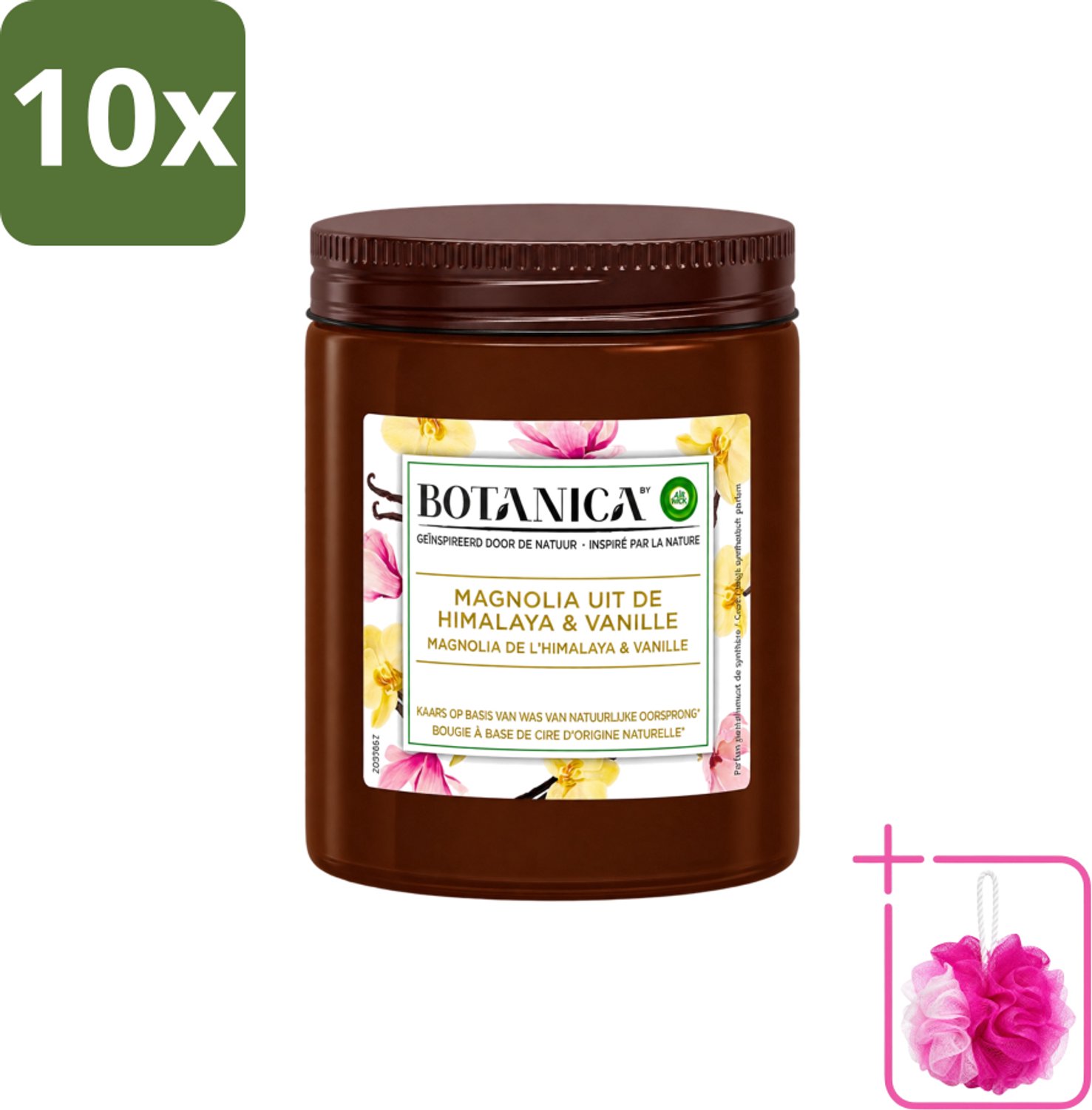 Air Wick 10 x Botanica by Air Wick - Geurkaars - Vanille & Magnolia - 40 Uur Brandduur - Bulkverpakking - Geurkaars - Douchemop - Vanille en magnolia Bruin