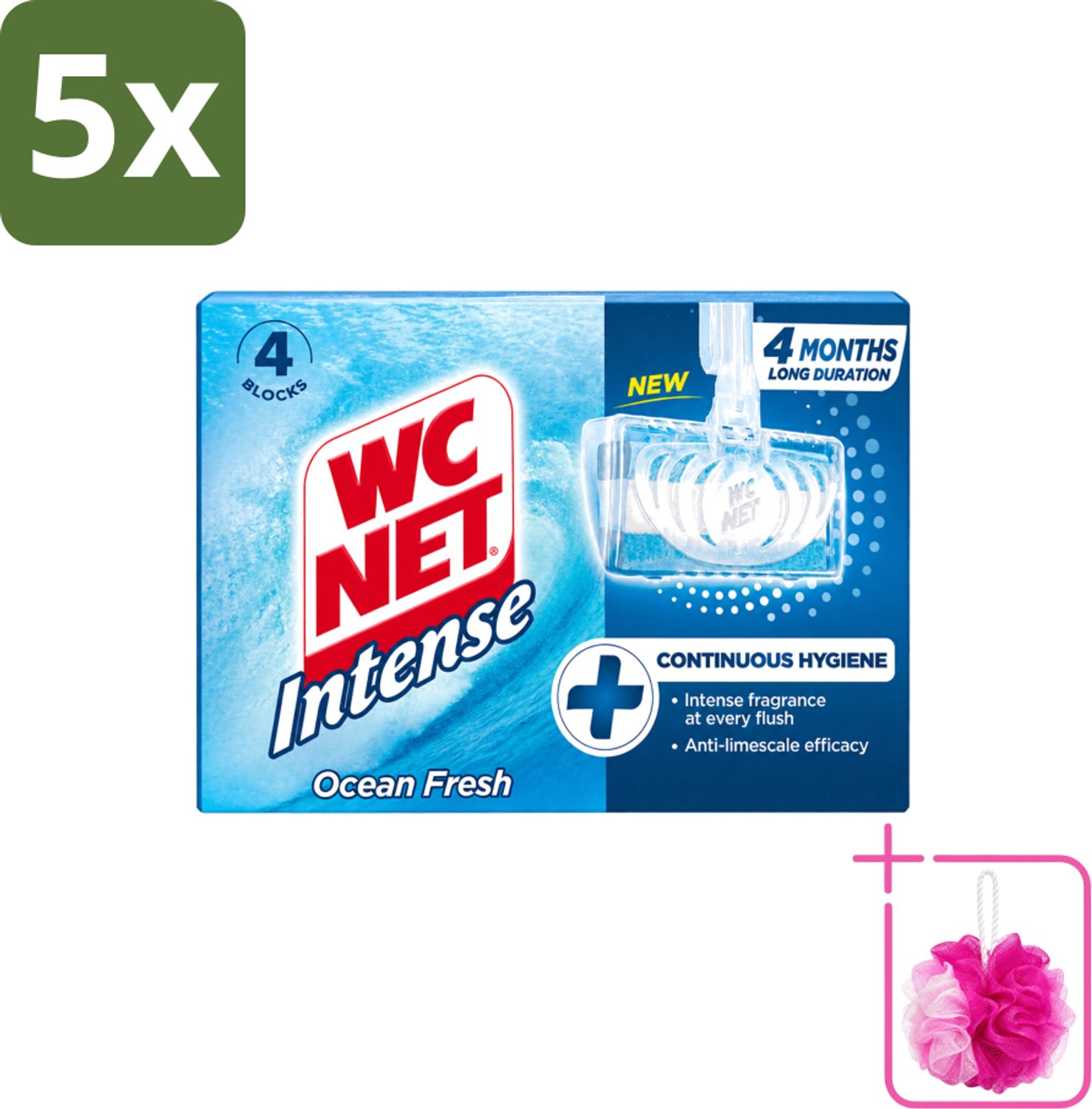 5 x WC Net - Toiletblok - Ocean Fresh - 4 Blokjes - Bulkverpakking - Toiletblok - Douchemop - Zuurstof