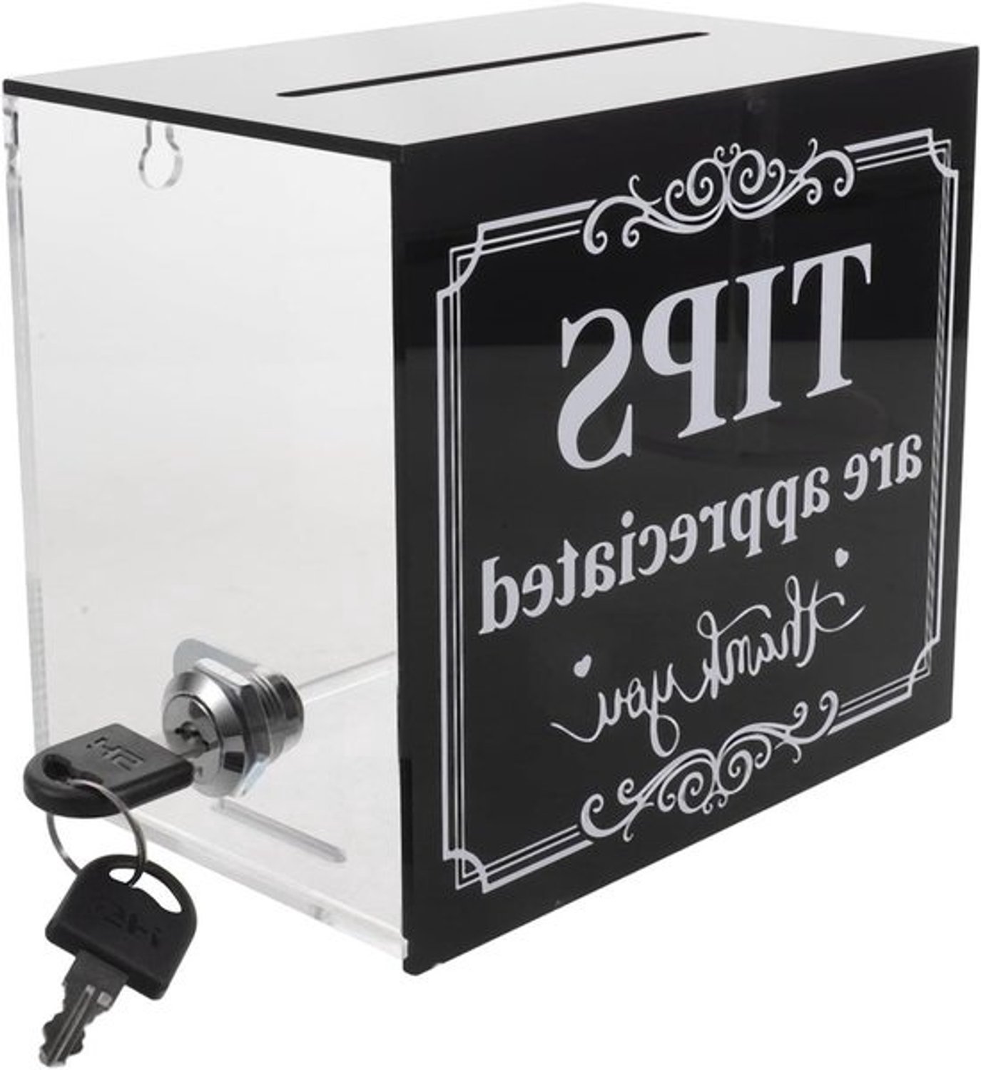 Donatiebox met slot - Acryl Fooienpot - Geld Inzamelen - Transparant en Afsluitbaar - 15x13.5x10 cm - Zwart