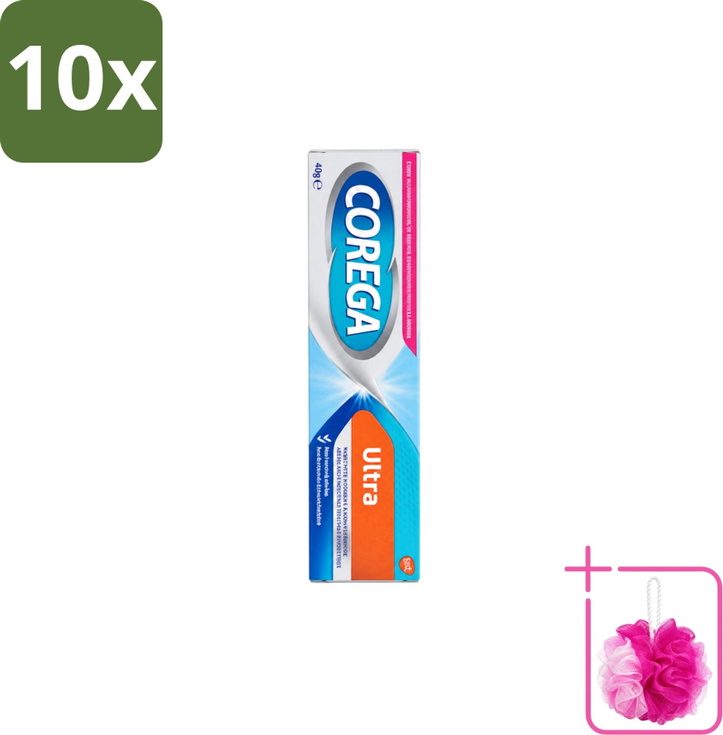 10 x Corega Ultra Kleefcrème - Krachtig Houvast & Bescherming - Met Verfrissende Mintsmaak - 40g - Bulkverpakking - Gebitprothese kleefcrème - Douchemop - Houvast gebitsprothese