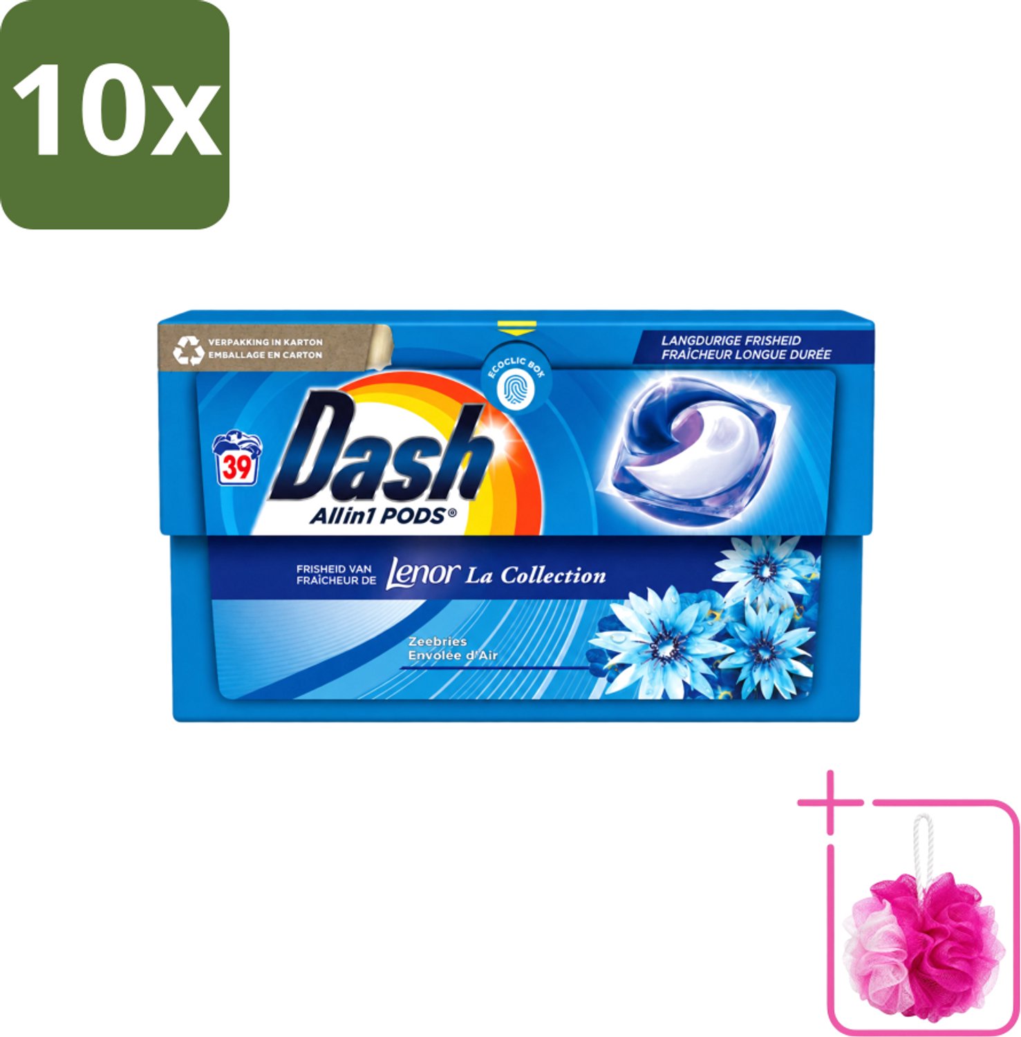 10 x Dash - Lenor Collectie - Wasmiddel Capsules - All-in-1 Pods - Witte en Gekleurde Was - 39 Wasbeurten - Bulkverpakking - Wasmiddel capsules - Douchemop - Frisheid
