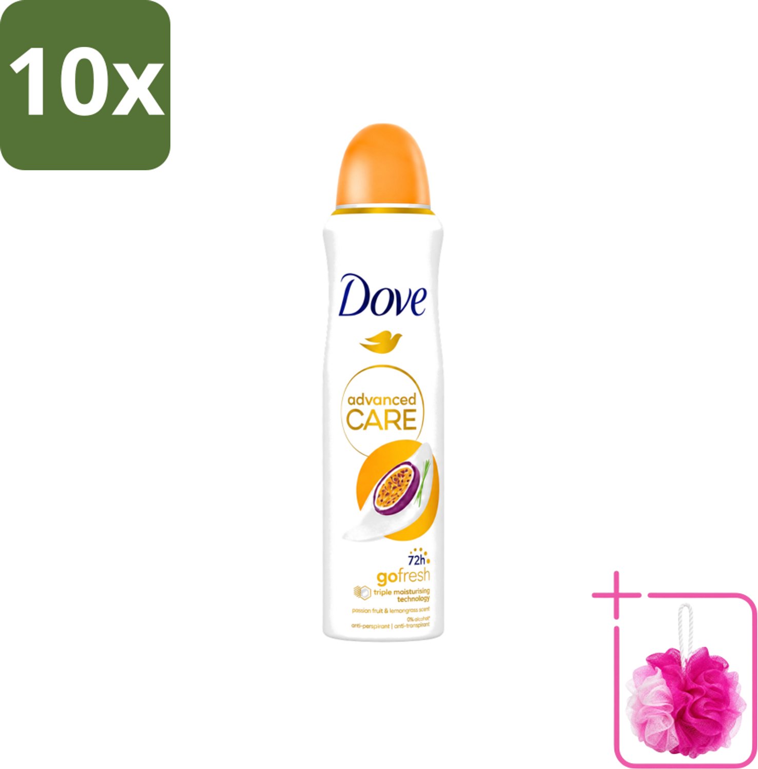 10 x Dove - Deospray - Passievrucht & Citroengras - 150 ml - Bulkverpakking - Passievrucht en citroengras - Douchemop - Anti-transpirant