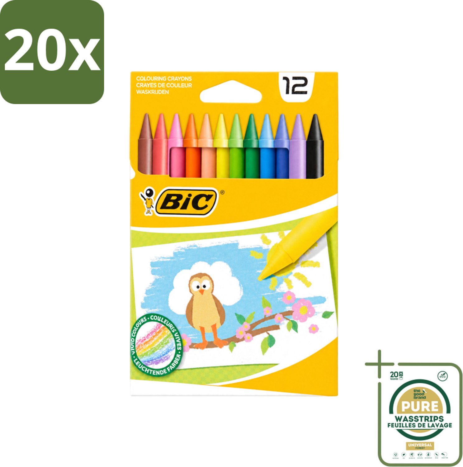 20 x BIC - Waskrijt - Diverse Kleuren - 12 Krijtjes - Wasstrips - Waskrijt - Kleurkrijt - Creatief Schrijven - Tekenen - Kleurrijke Krijtjes