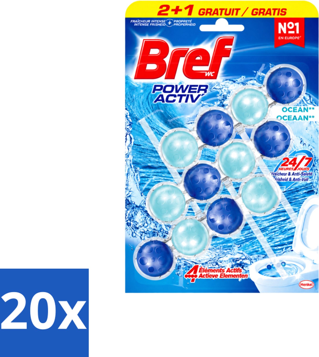 20 x Bref – Toiletblok – Power Aktiv Ocean – Multipack - Voordeelverpakking - 20 stuks