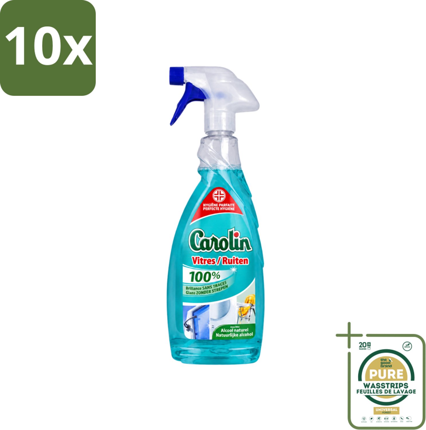 10 x Carolin - Glas- en Ruitenreiniger - Met Natuurlijke Alcohol - 650 ml - Wasstrips - Glas Reinigen - Ruiten Reinigen - Glas Reiniger - Ruiten Reiniger - Natuurlijke Alcohol